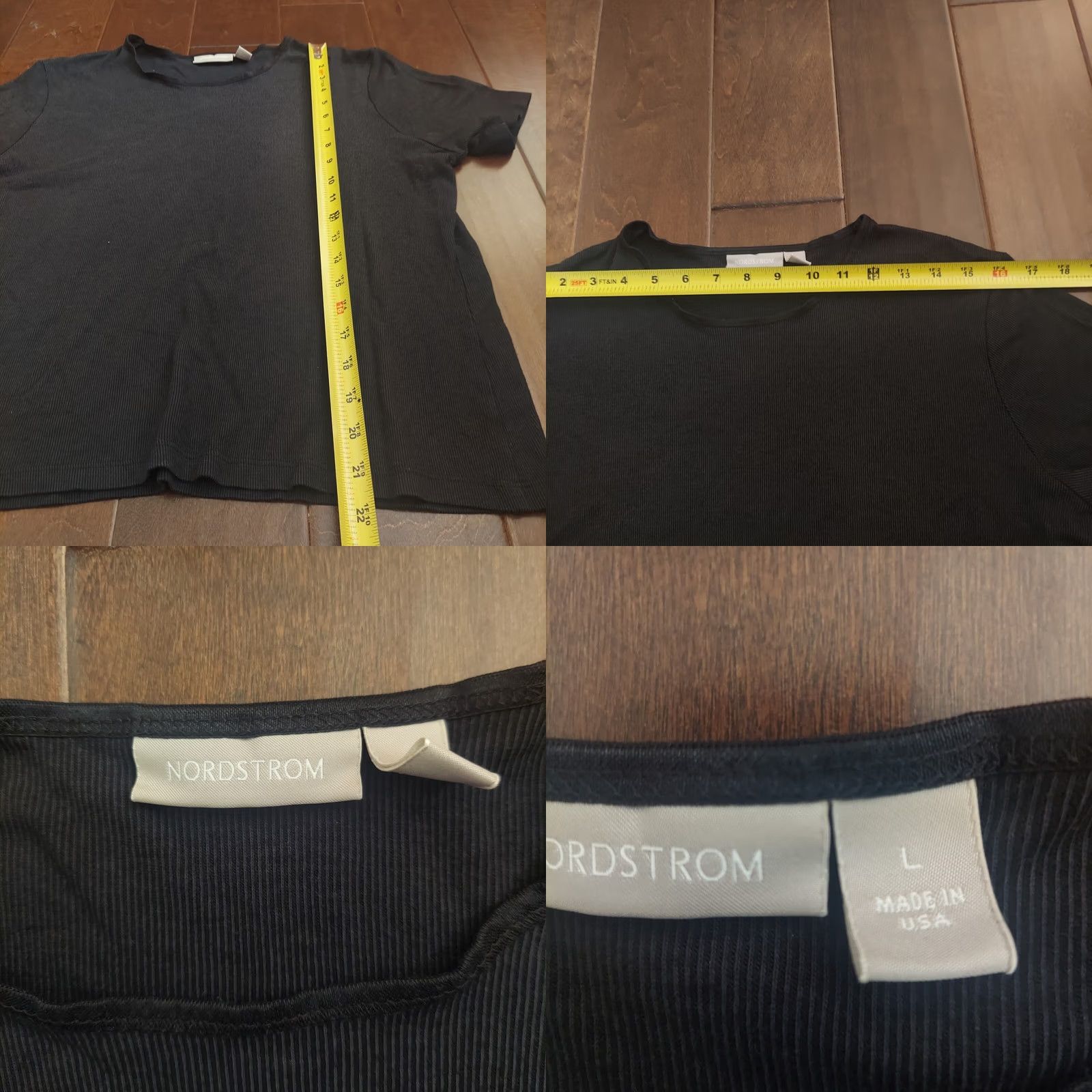 Nordstrom Nordstrom Shirt Black Short Sleeve Top - Size L Womens, Crew Neck, Cotton Rayon, Basic, Solid, Travel, Casual, Regular Fit Size L / US 10 / IT 46 - 8 Thumbnail
