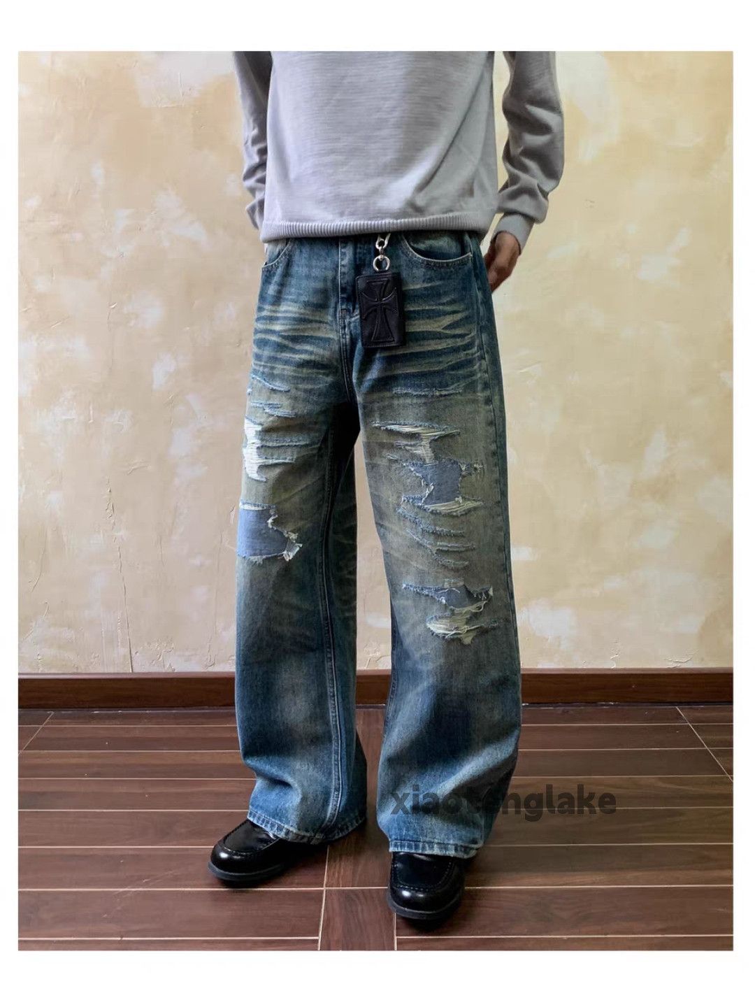 Jean xtl washed faded loose baggy ripped damaged grunge jeans Size US 28 / EU 44 - 4 Thumbnail