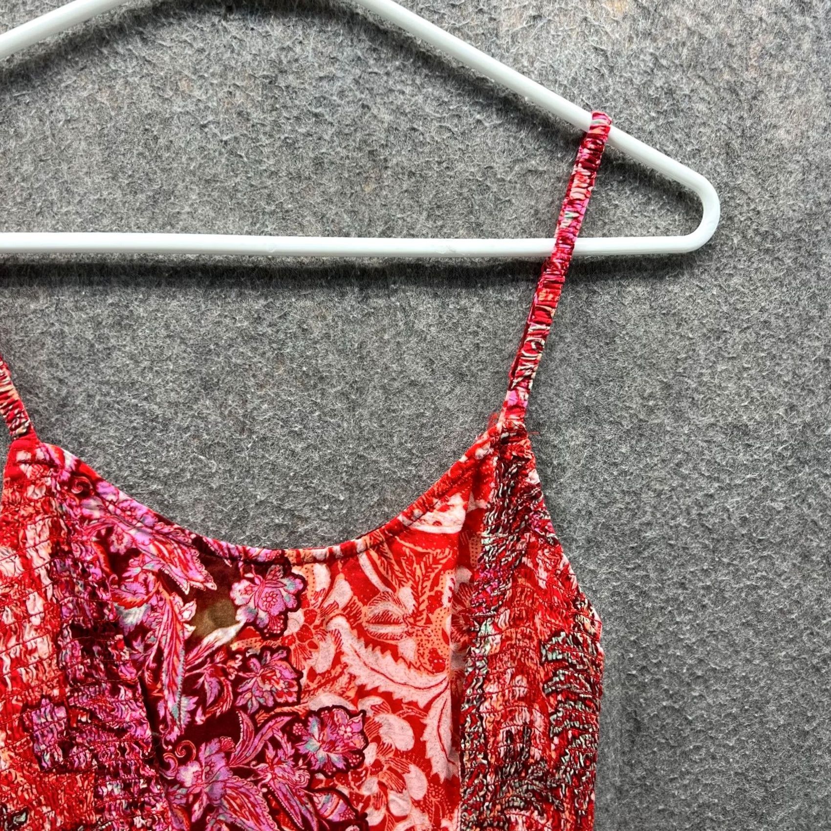 Free People VINTAGE? No. Free People Dress Womens XS Red Pink Floral Boho Maxi Spaghetti Straps Pencil Size XS / US 0-2 / IT 36-38 - 7 Thumbnail