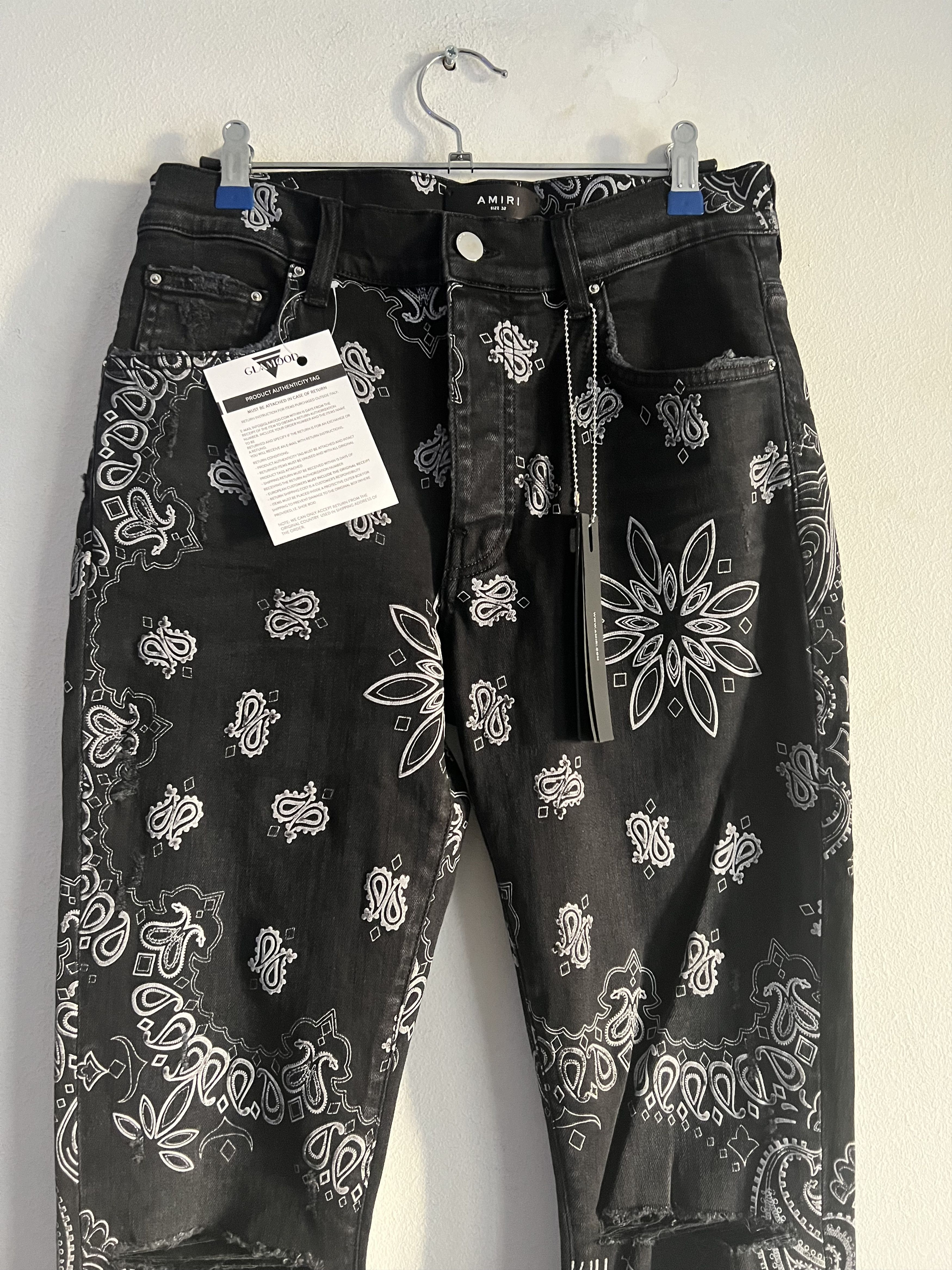 Amiri BNWT Black Flocked Paisley Bandana Size US 32 / EU 48 - 7 Thumbnail