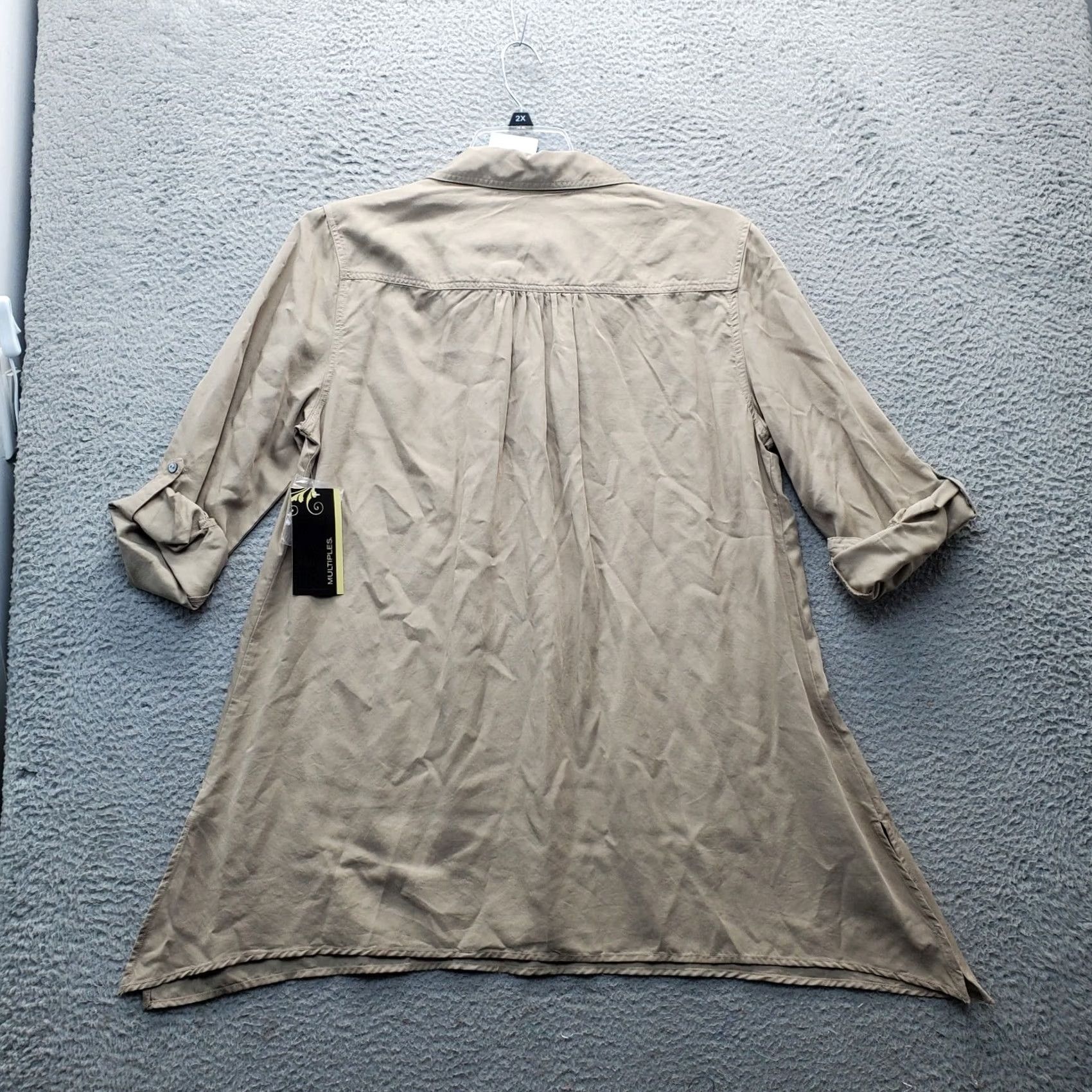 Vintage Multiples Tunic Shirt Womens L Brown Roll Tab Sleeve Collared Button 1/4 Button Blouse Shirt Size L / US 10 / IT 46 - 2 Thumbnail