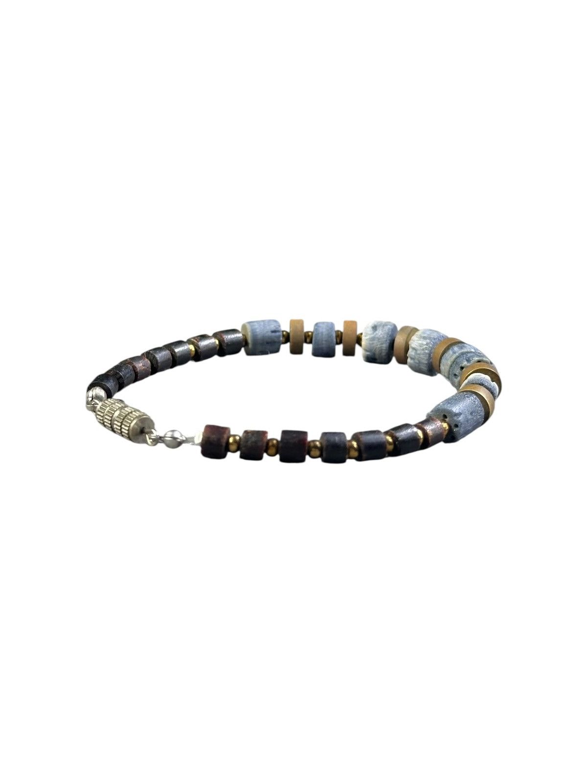 Vintage INDIGO BLACK CORAL HEISHI BEADS WITH SOLID BLASS BRACELET Size ONE SIZE - 6 Thumbnail