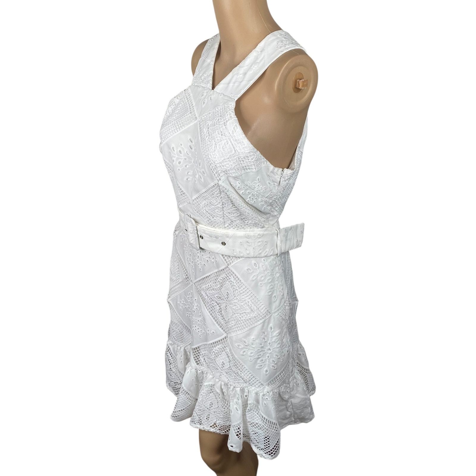 Anthropologie Ciebon Braylee White Eyelet Belted High Neck Dress SZ S Size S / US 4 / IT 40 - 7 Thumbnail