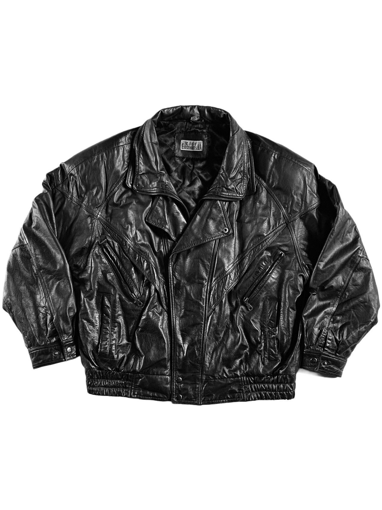 Vintage Vintage 90s Black Leather Jacket boxy fit Made in Korea | Grailed