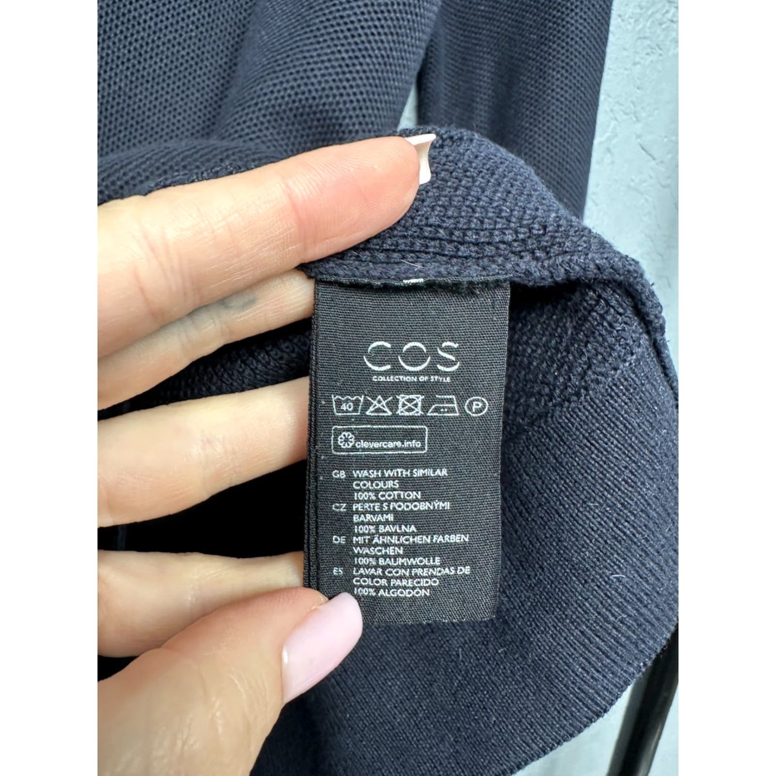 Cos COS Mens Crew Neck Sweater M - Blue Cotton, Long Sleeve, Solid Pullover, Regular, Knit Shirt Mens Size US M / EU 48-50 / 2 - 4 Thumbnail