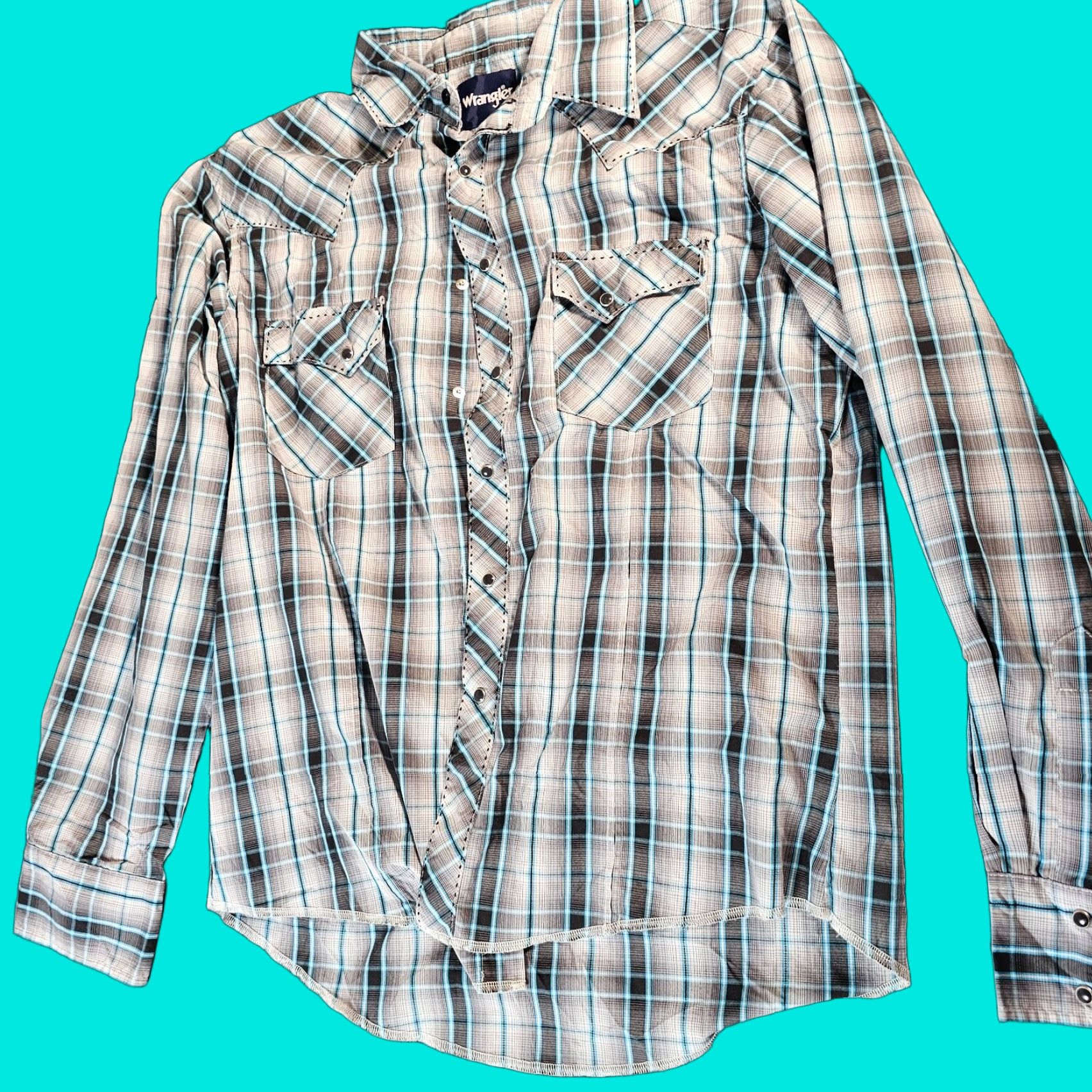 Wrangler Wrangler Button-Up Shirt Mens Large Gray Plaid Long Sleeve Western USA Snap Pearl Button Up Collared Shirt Western USA Button-Front Size US L / EU 52-54 / 3 - 1 Thumbnail