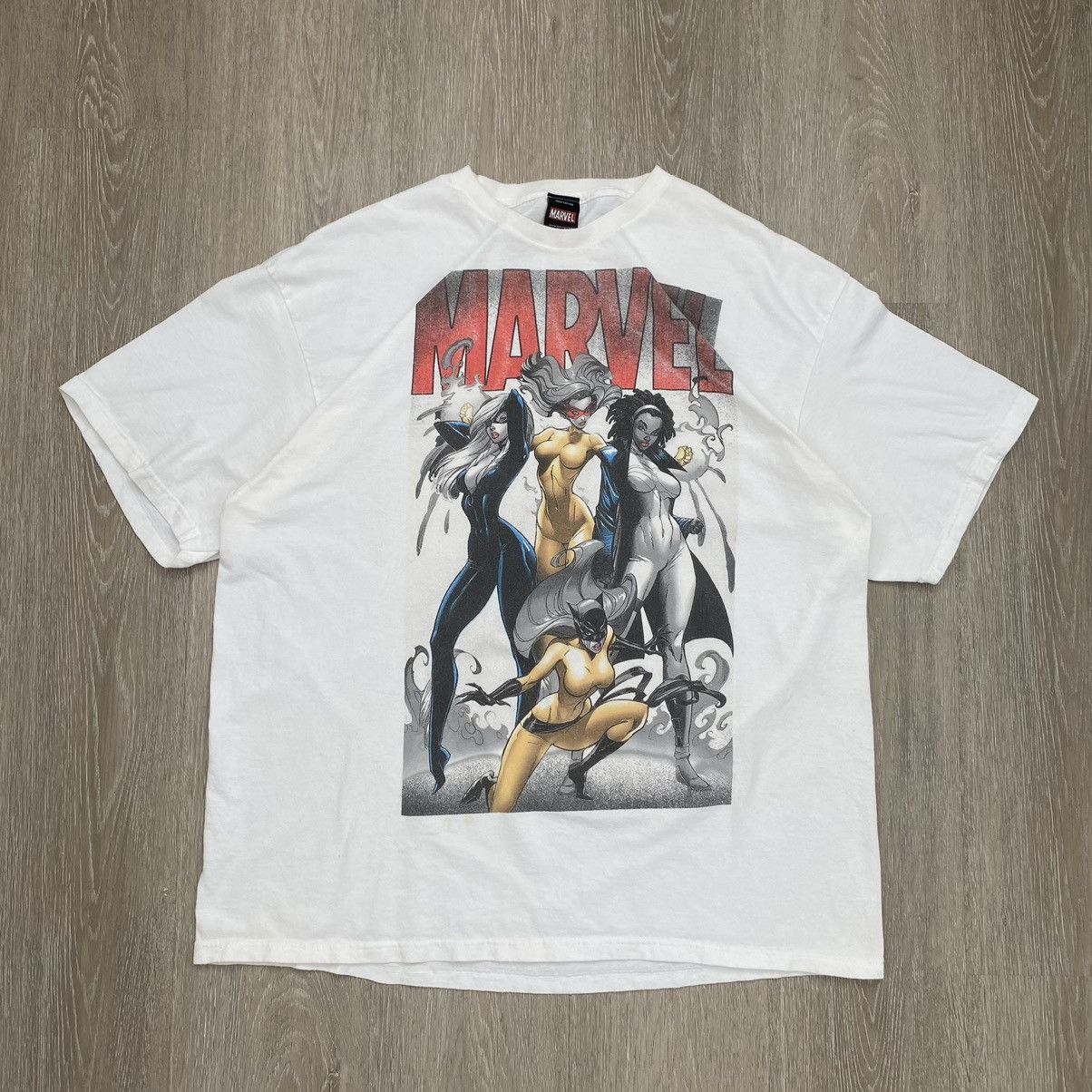 image of Mad Engine x Marvel Comics Vintage Women Of Marvel T Shirt in White, Men's (Size XL)