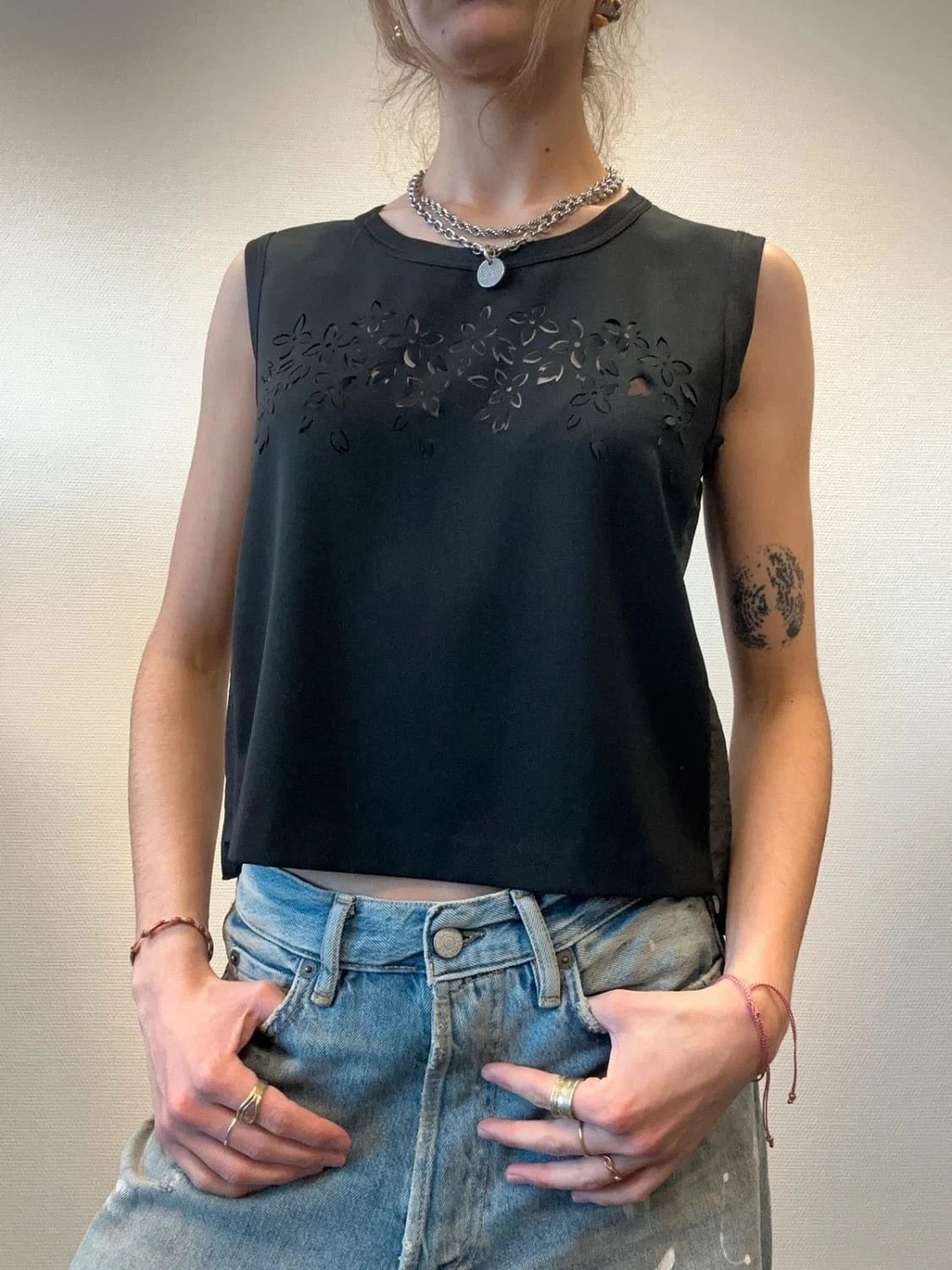 Marithe + Francois Girbaud Marithé + Francois Girbaud 90’s Black Flower Laser Cut Top Size US S / EU 44-46 / 1 - 2 Thumbnail