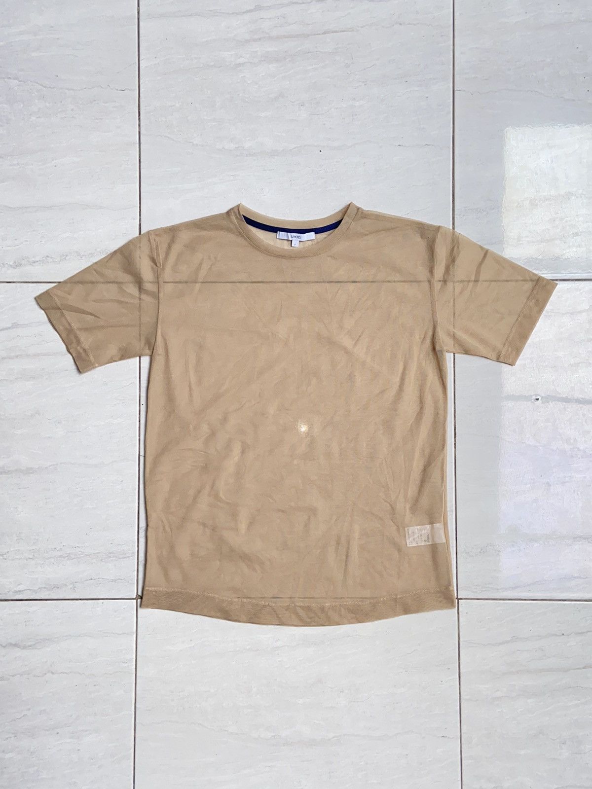 image of Yohji Yamamoto Un3D. Cream Mesh T-Shirt, Men's (Size Small)