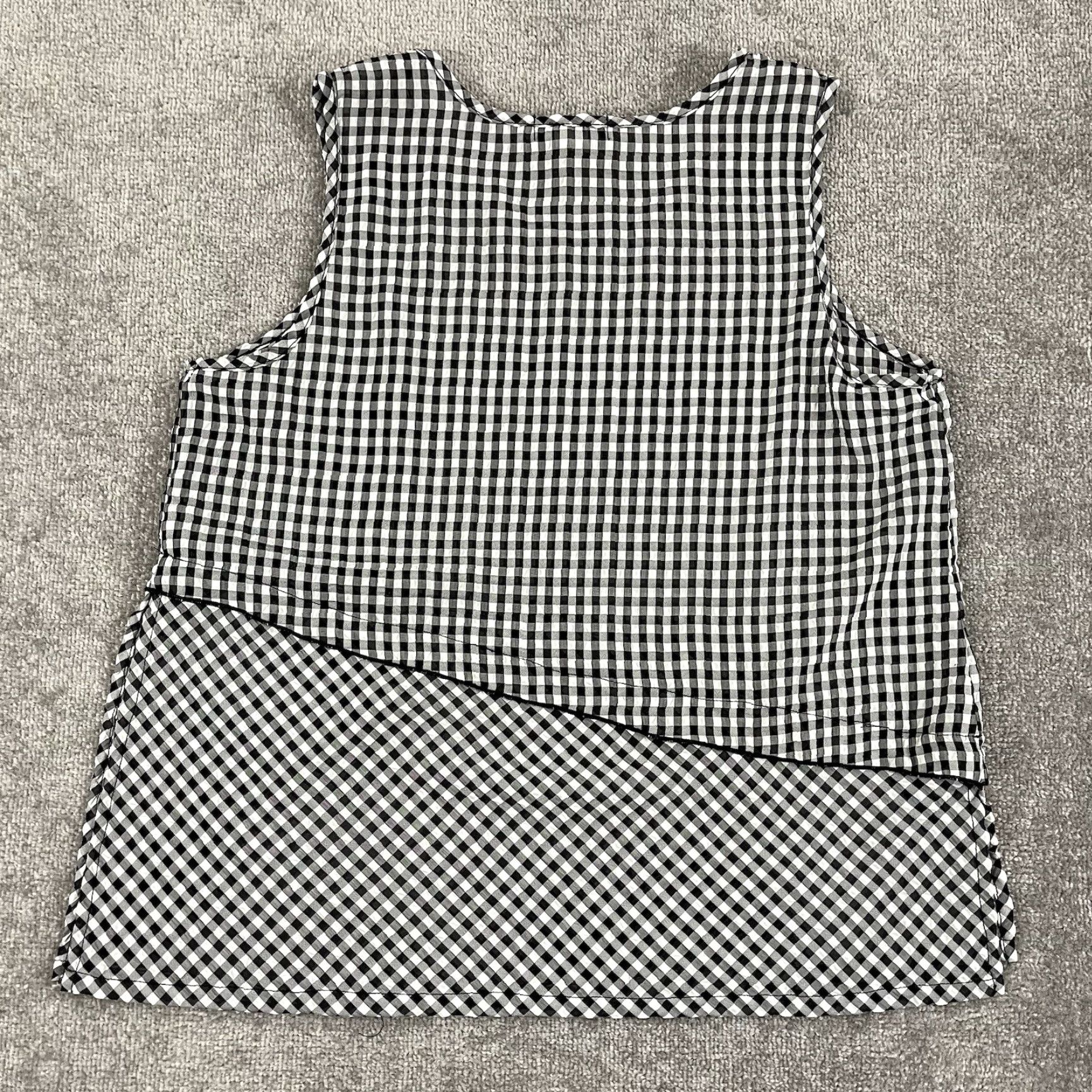 Vintage YUSHI Top Women XL Black White Plaid Asymmetric Slit Scoop Neck Blouse Sheer USA Size XL / US 12-14 / IT 48-50 - 6 Thumbnail