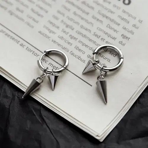 Jewelry × Sterling Silver × Vintage Stainless Steel Geometry Triangle Cone Drop Earrings for Men Size ONE SIZE - 2 Thumbnail