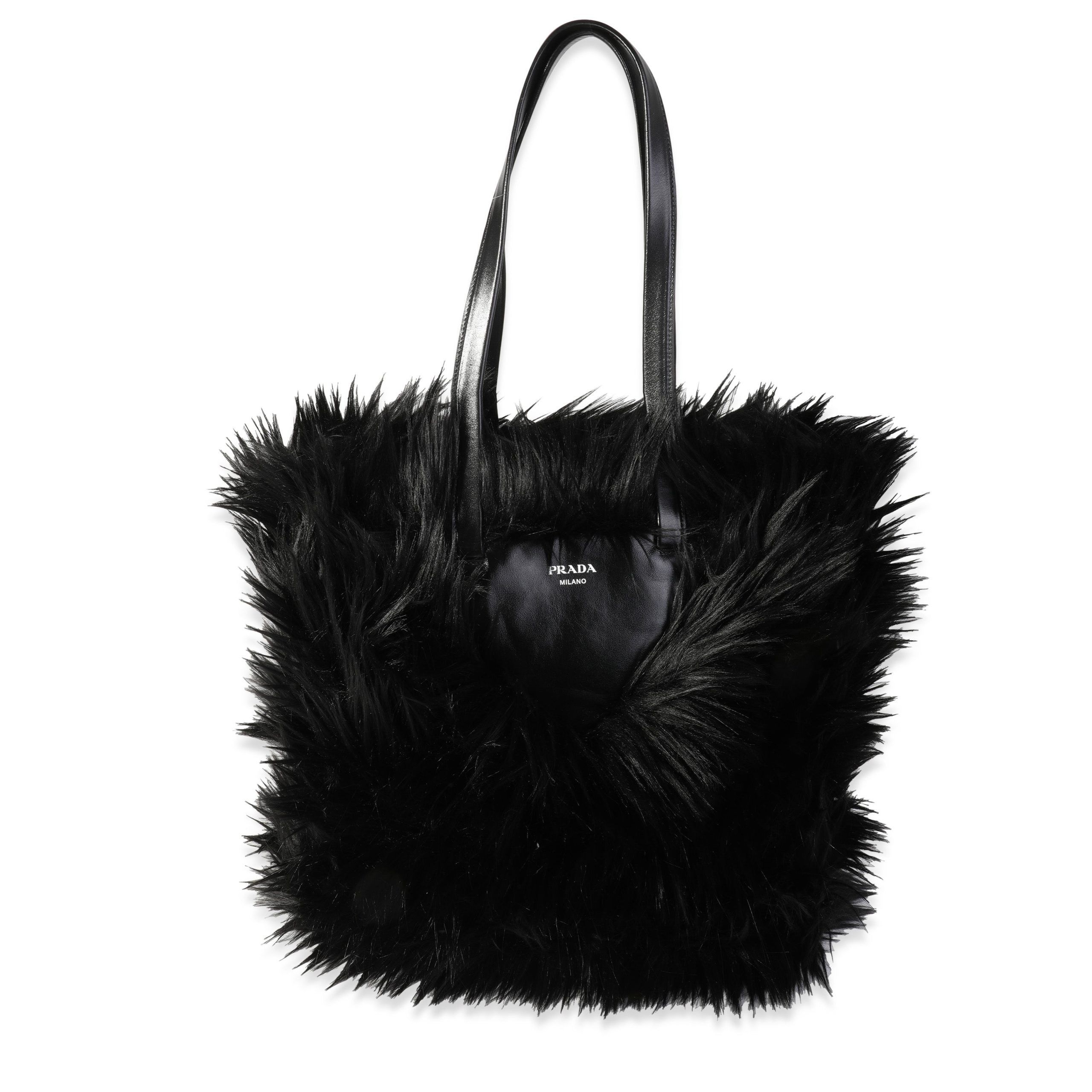 image of Prada Black Faux Fur Fabric Tote, Women's