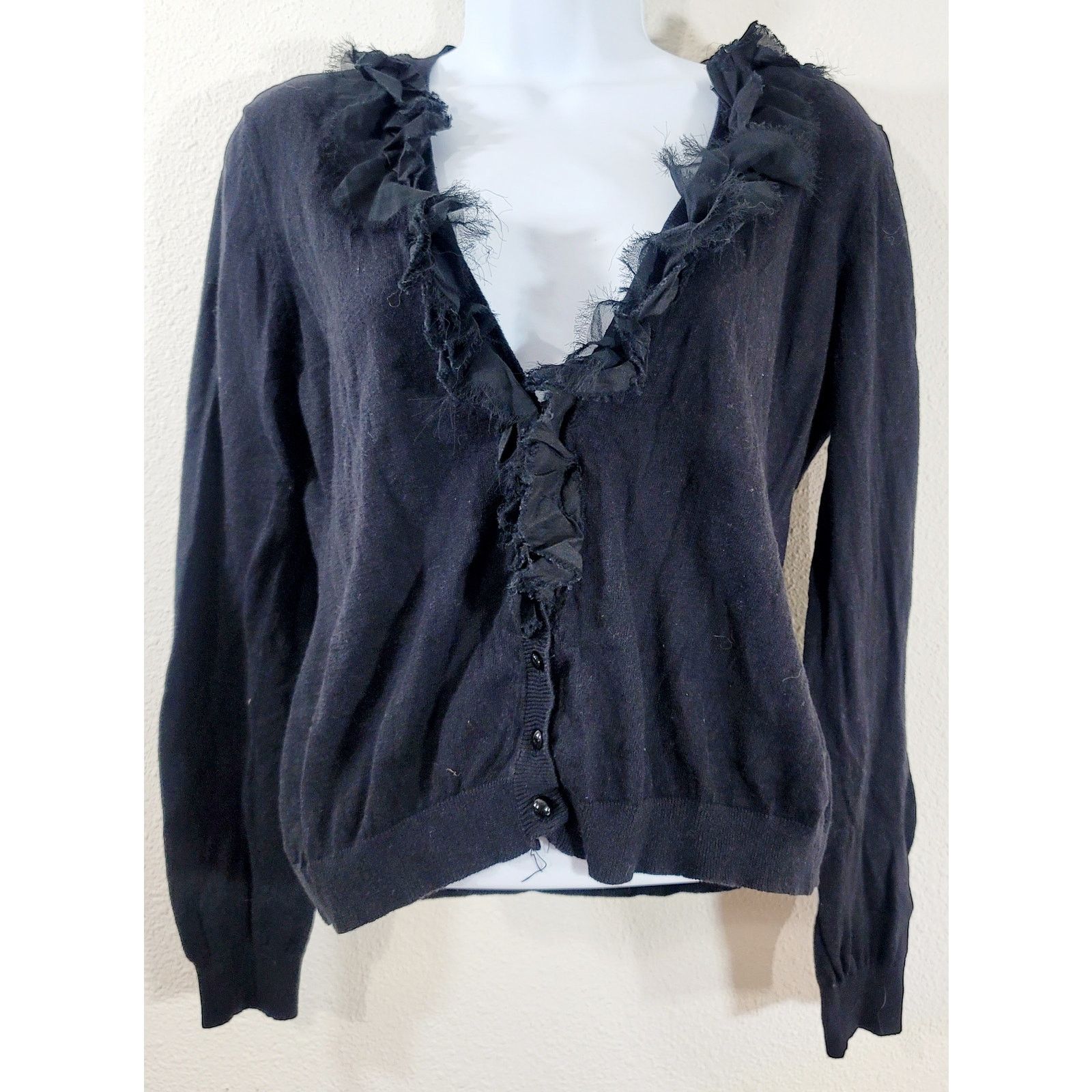 Other Bisou Bisou Black Cut Material Ruffled Cardigan Sweater XL Size XL / US 12-14 / IT 48-50 - 1 Thumbnail
