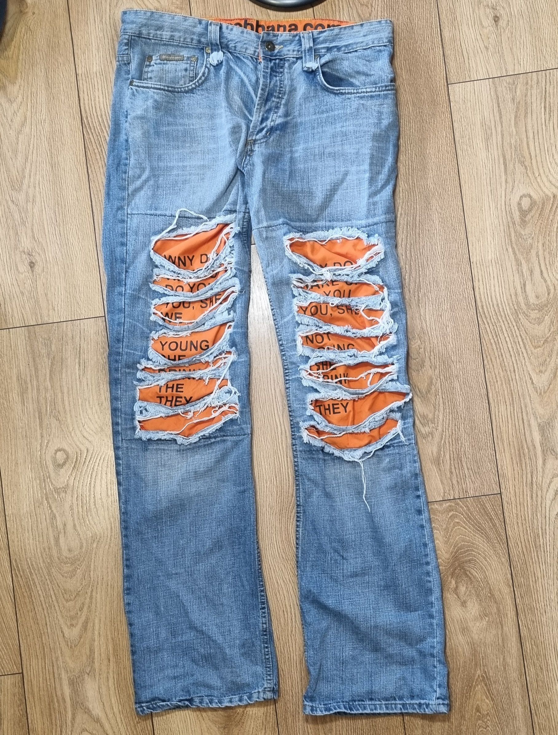Dolce & Gabbana Dolce & Gabbana FW05 Orange Poem Jeans Distressed Ripped Size US 33 - 1 Thumbnail