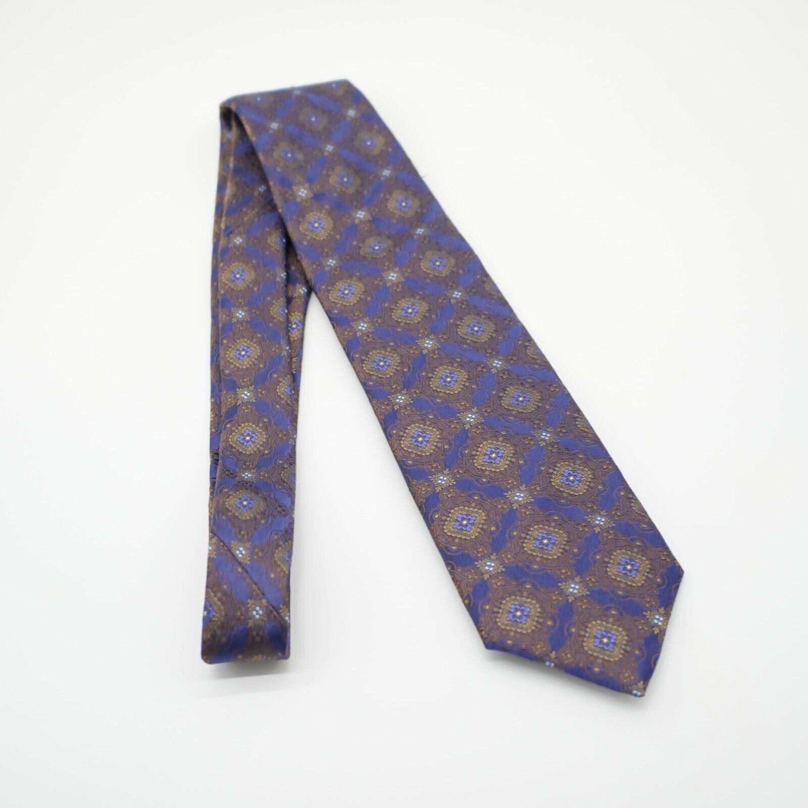 Canali Canali Blue Brown Woven Floral Geometric Silk Tie Size ONE SIZE - 7 Thumbnail