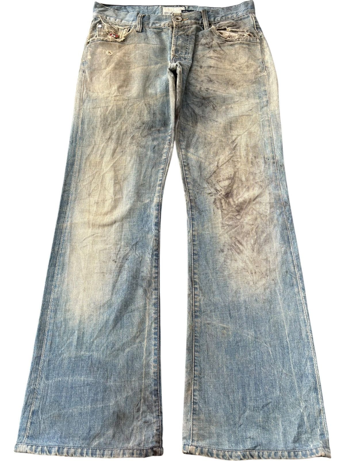 Energie Vintage Energie Dirtied Mud Wash Distress Flare Jeans Size US 32 / EU 48 - 1 Thumbnail