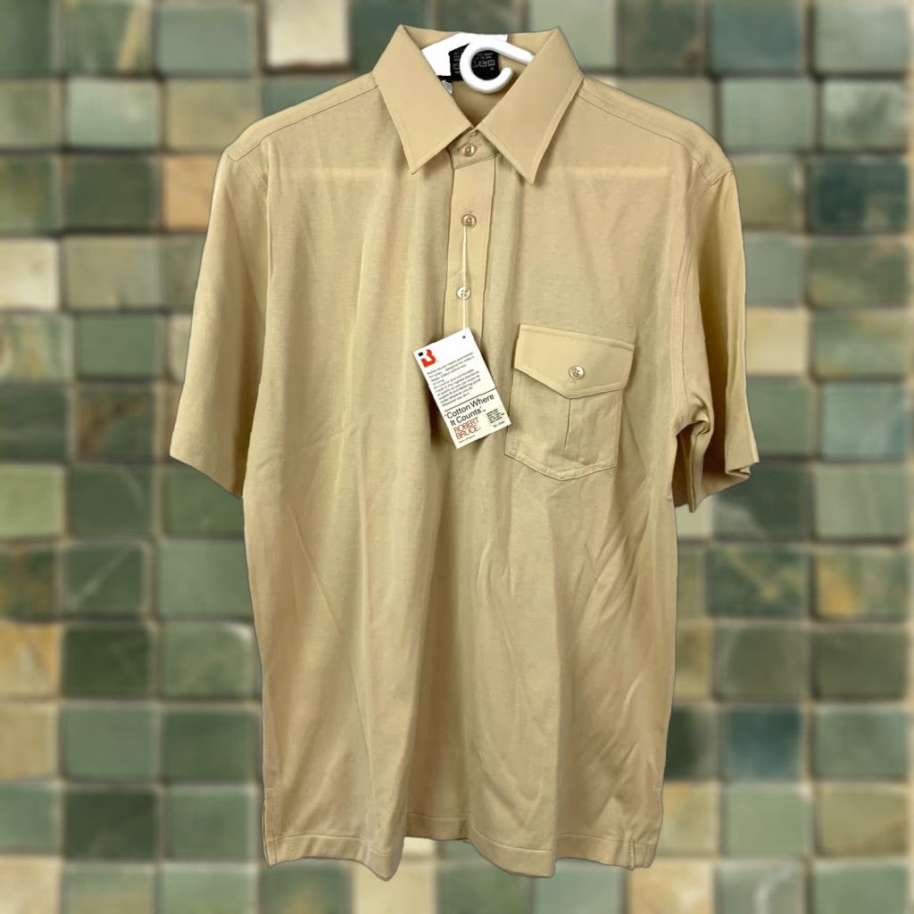 Vintage VINTAGE Robert Bruce Polo Shirt Mens L Beige 90s Preppy Short Sleeve Button-Down Pocketed NWT Size US L / EU 52-54 / 3 - 1 Thumbnail