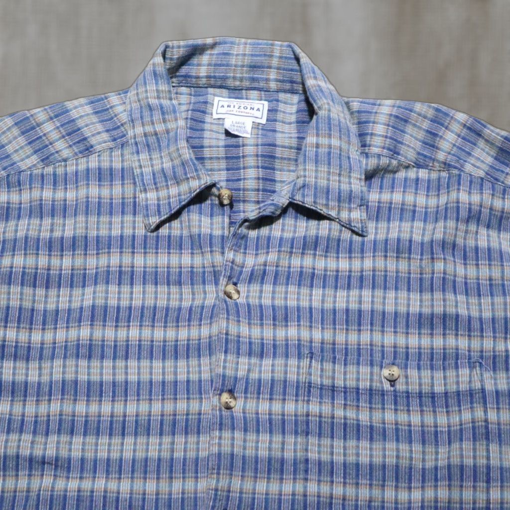Vintage AriZona Men's Long Sleeve Button-Up Plaid Shirt, Cotton, Blue, Size L, Casual, Western Style Size US L / EU 52-54 / 3 - 1 Thumbnail