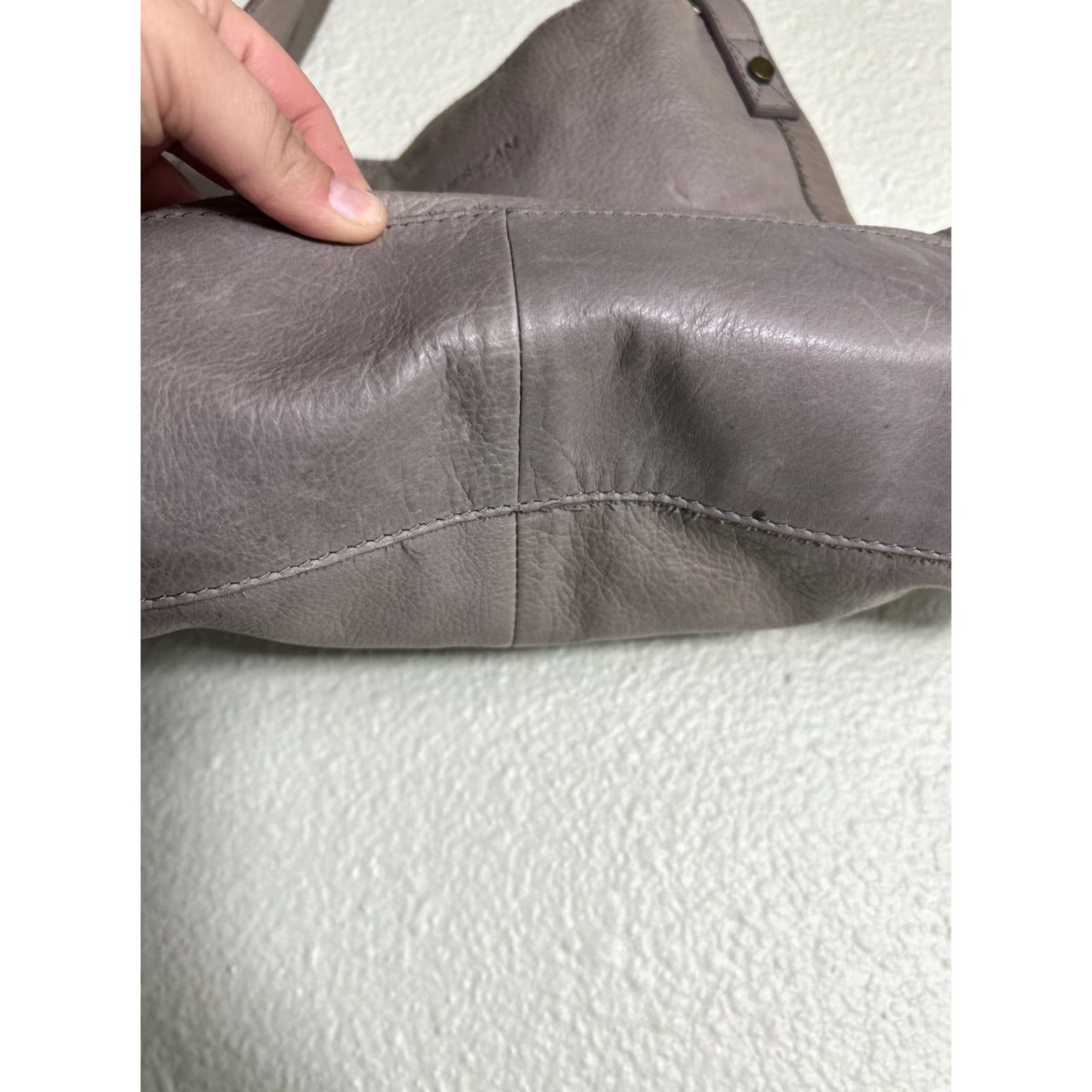 Vintage American Leather Co. Gray Pebbled Leather Double Handles Purse Satchel 13x11.5x5 Womens Ladies Bags Stains Size ONE SIZE - 7 Thumbnail