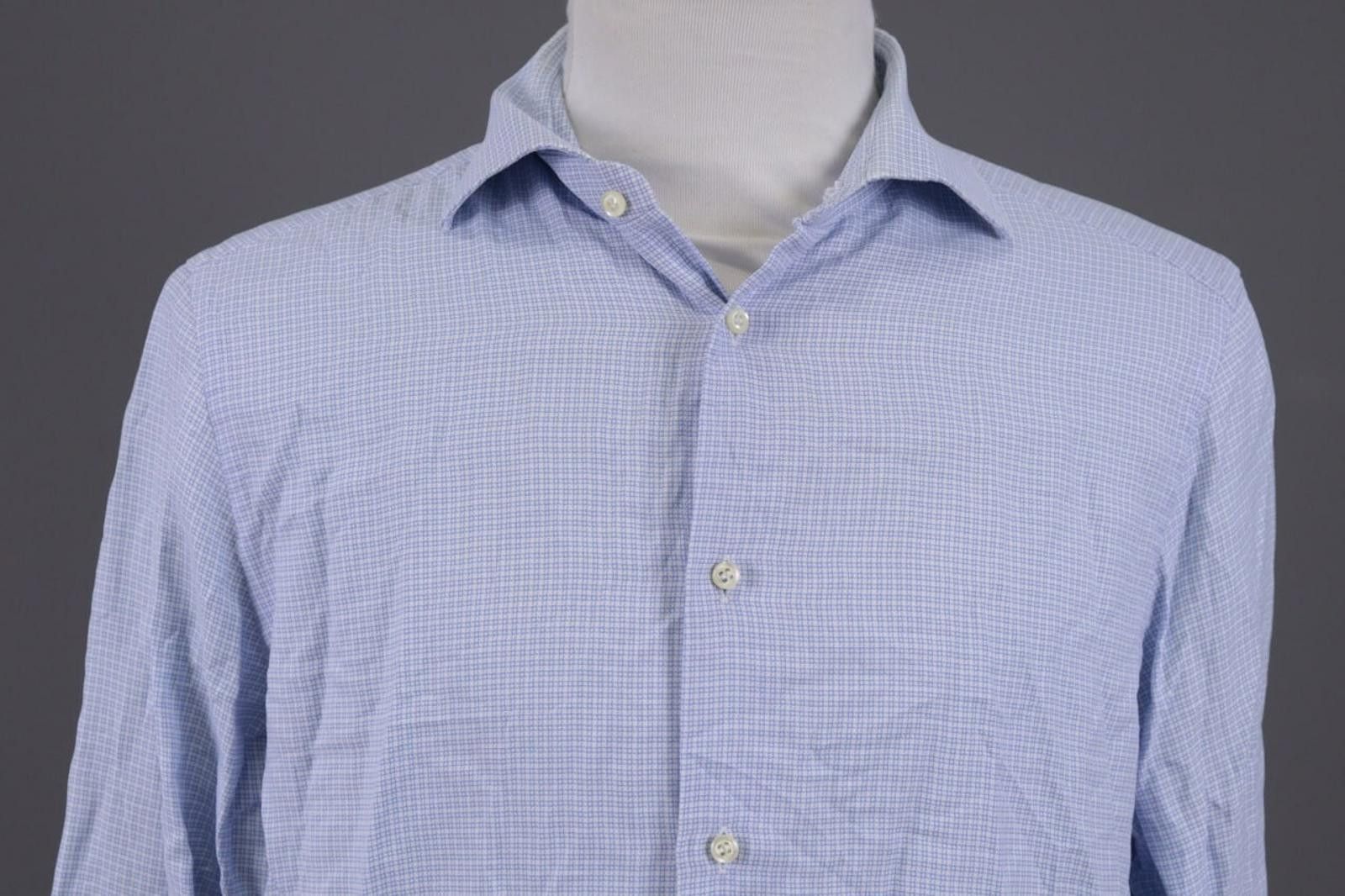 Designer Boggi Milano Tailored Fit Blue Down Shirt Size 43 / 17 Size US M / EU 48-50 / 2 - 2 Thumbnail