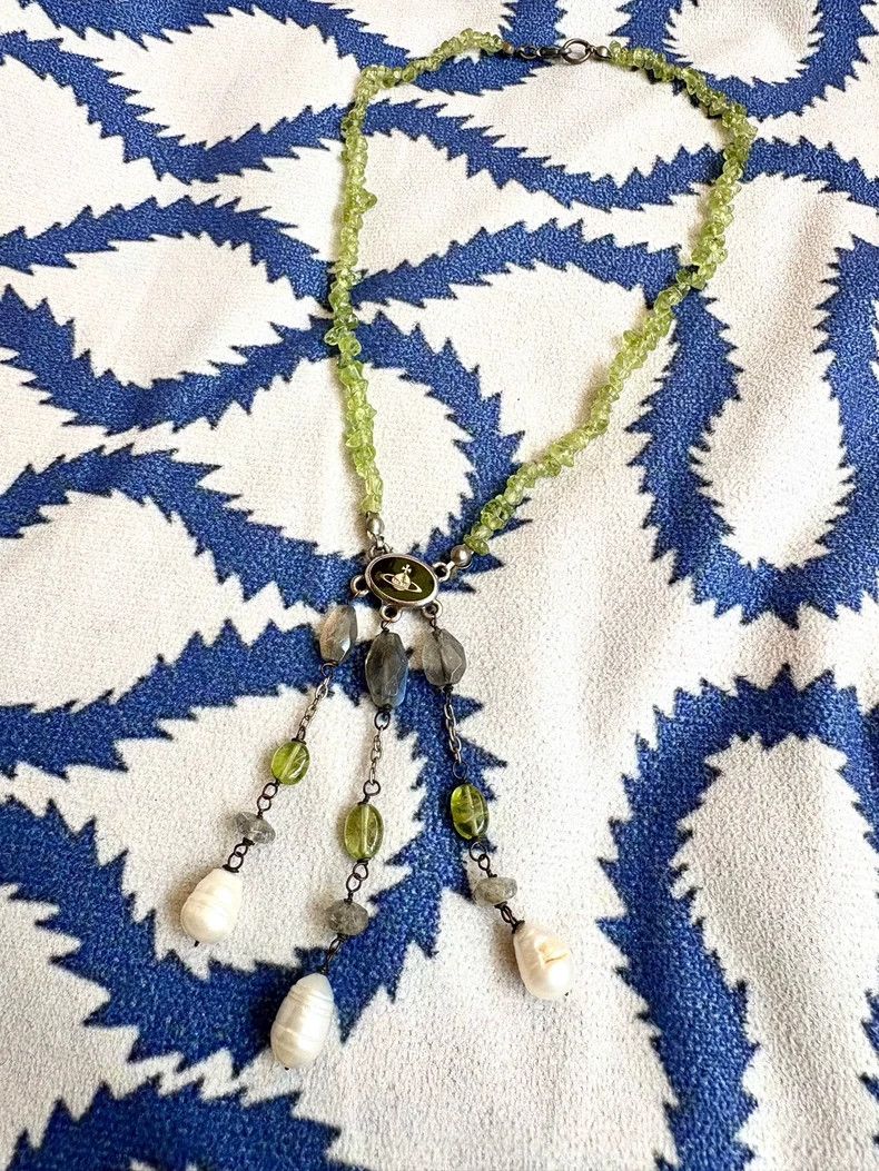 Vivienne Westwood Vivienne Westwood Green Olive Stone Pearl Necklace Size ONE SIZE - 1 Thumbnail