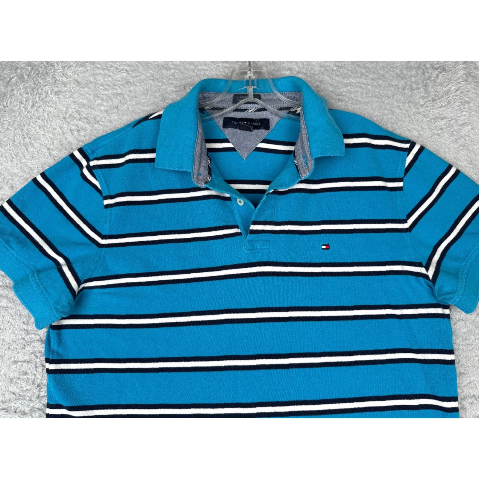 Tommy Hilfiger Tommy Hilfiger Shirt Men Large Blue White Stripe Cotton Custom Fit Polo Golf Mens Size US L / EU 52-54 / 3 - 4 Thumbnail