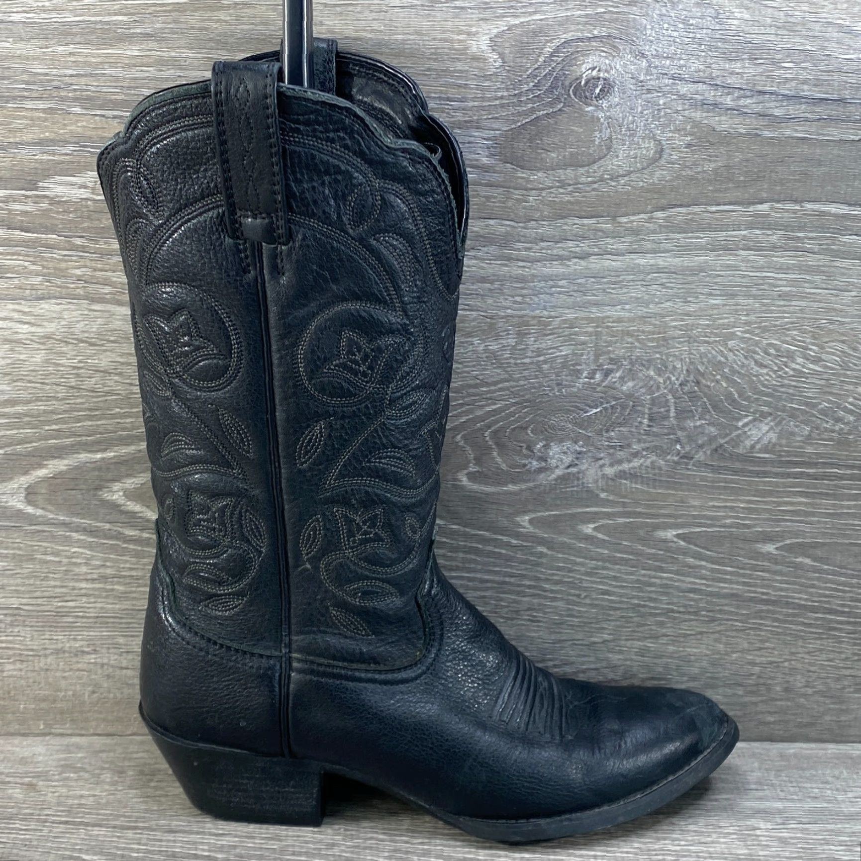 Ariat VINTAGE Ariat Womens 6 B Black Leather Deertan Heritage Round R Toe Cowboy Western Boots Size US 6 / IT 36 - 2 Thumbnail
