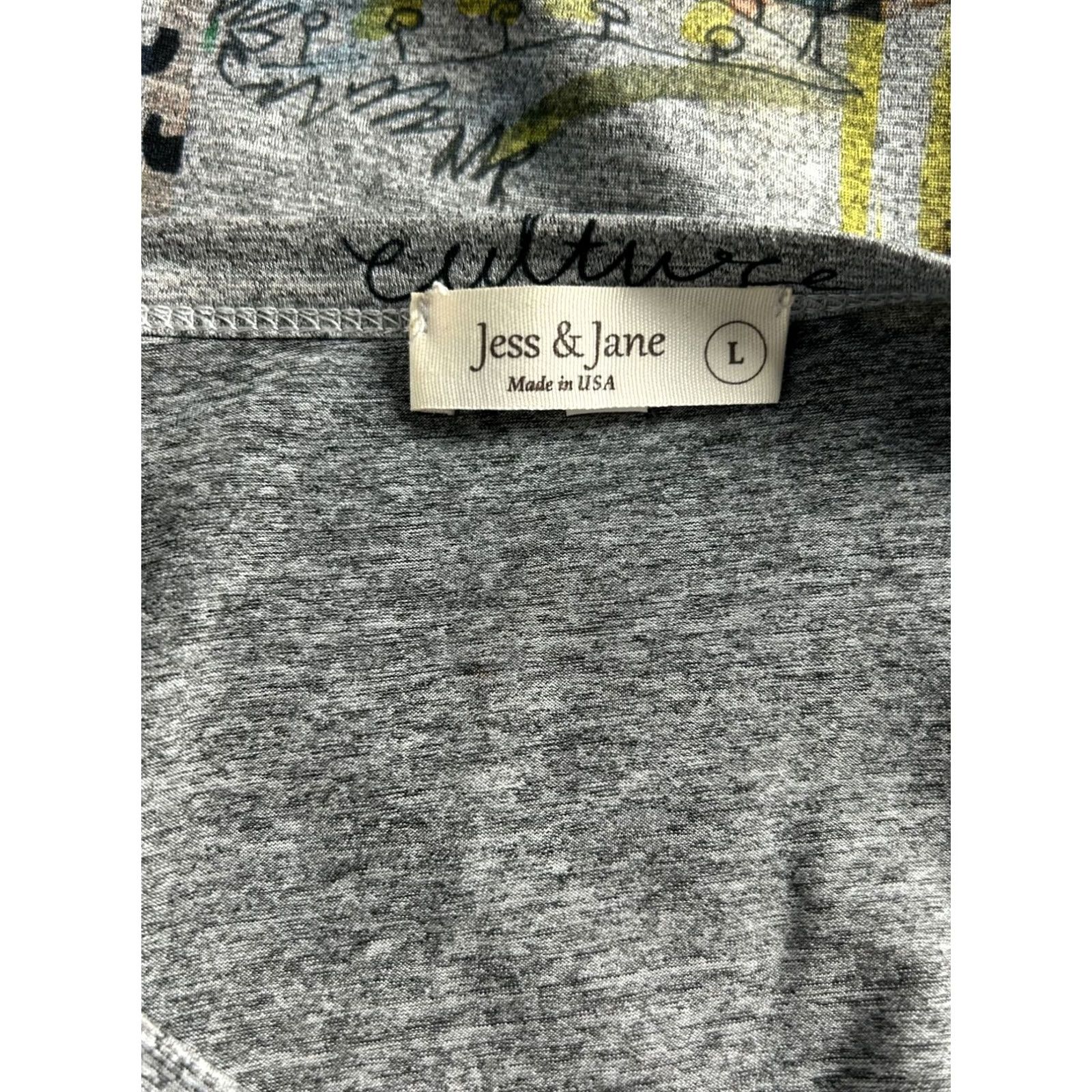 Vintage Jess & Jane Womens Heather Gray Graphic Print 3/4 Sleeve Top Large Stretch USA Made Size L / US 10 / IT 46 - 4 Thumbnail
