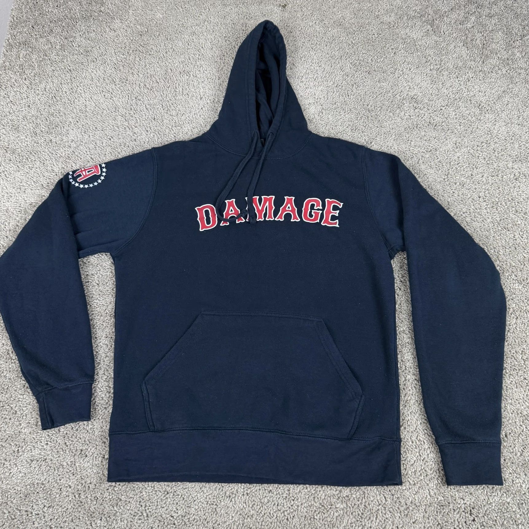 Vintage Barstool Sports DAMAGE Hoodie Sweatshirt Mens Medium Navy Pullover J-America Gym Sports Size US M / EU 48-50 / 2 - 2 Thumbnail