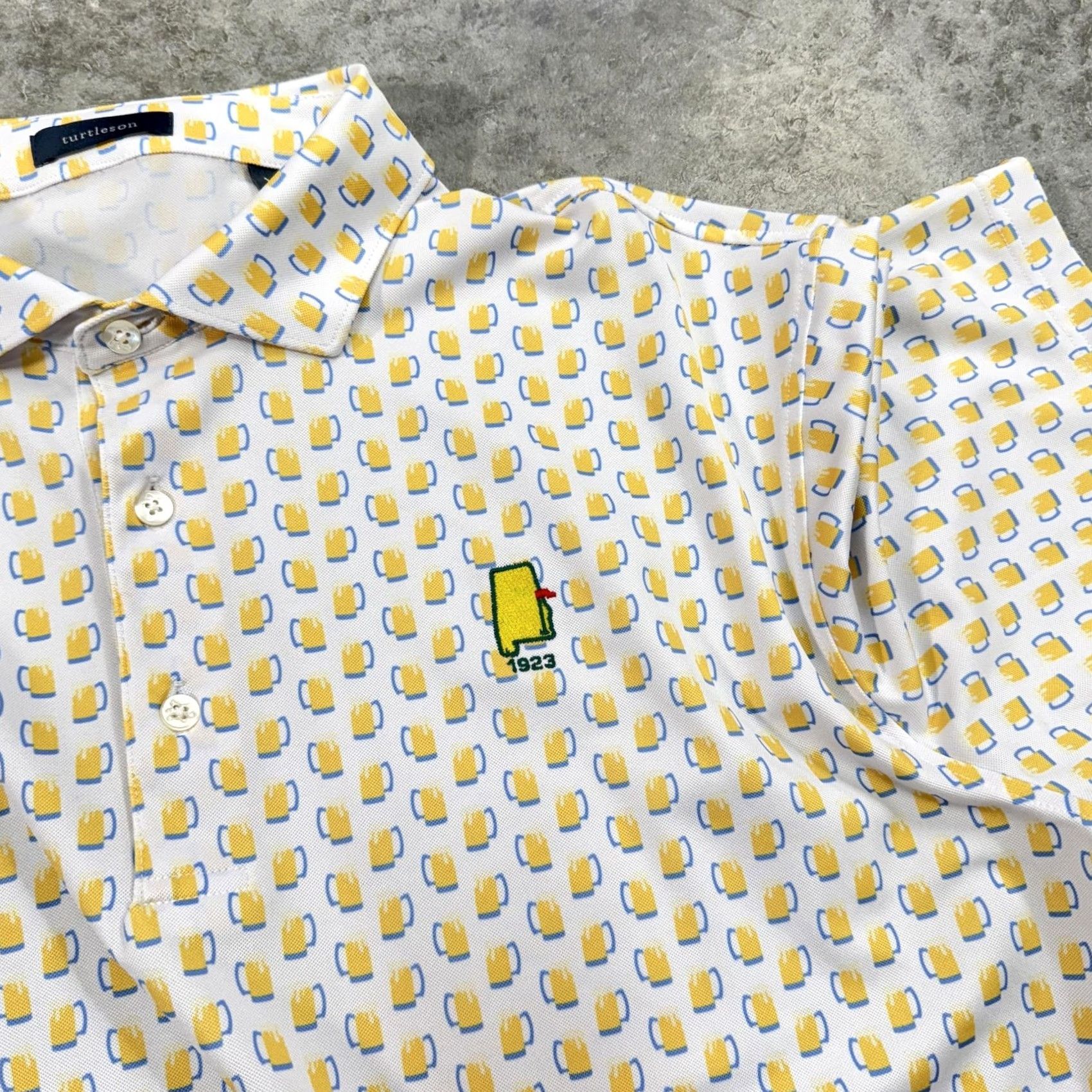 Vintage Turtleson Polo Shirt Mens L White Yellow Golf Print Stretch Breathable Casual Short Sleeve Collared Size US L / EU 52-54 / 3 - 4 Thumbnail