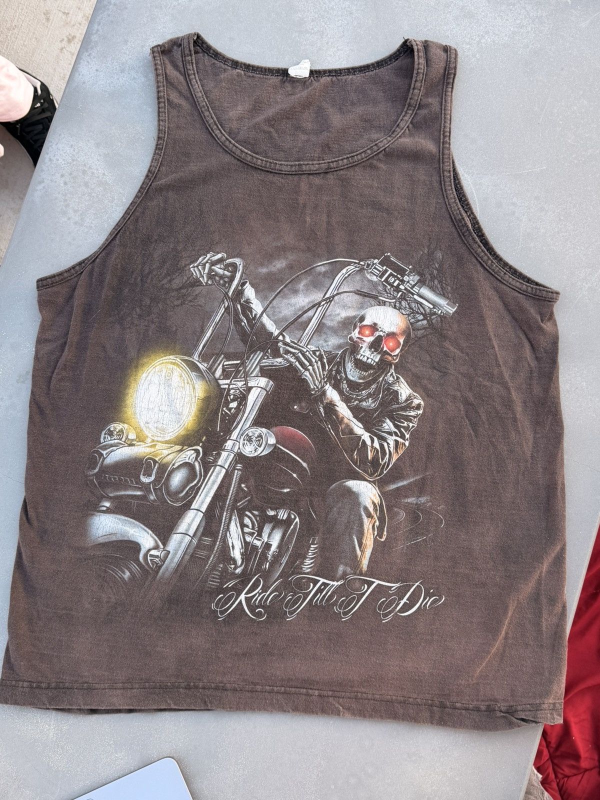 Vintage Vintage “Ride Till I Die” Biker Tank – Skeleton Motorcycle Size US XL / EU 56 / 4 - 1 Thumbnail