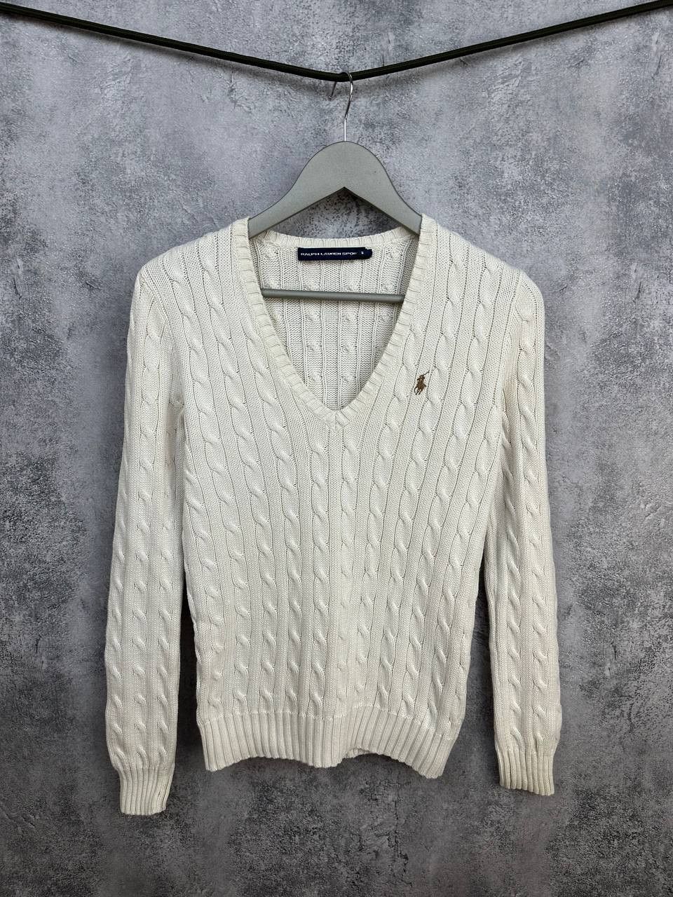 Ralph Lauren Sport Ralph Lauren Sport Cable Knit V-Neck VIntage Ivory Sweater Size M / US 6-8 / IT 42-44 - 1 Thumbnail