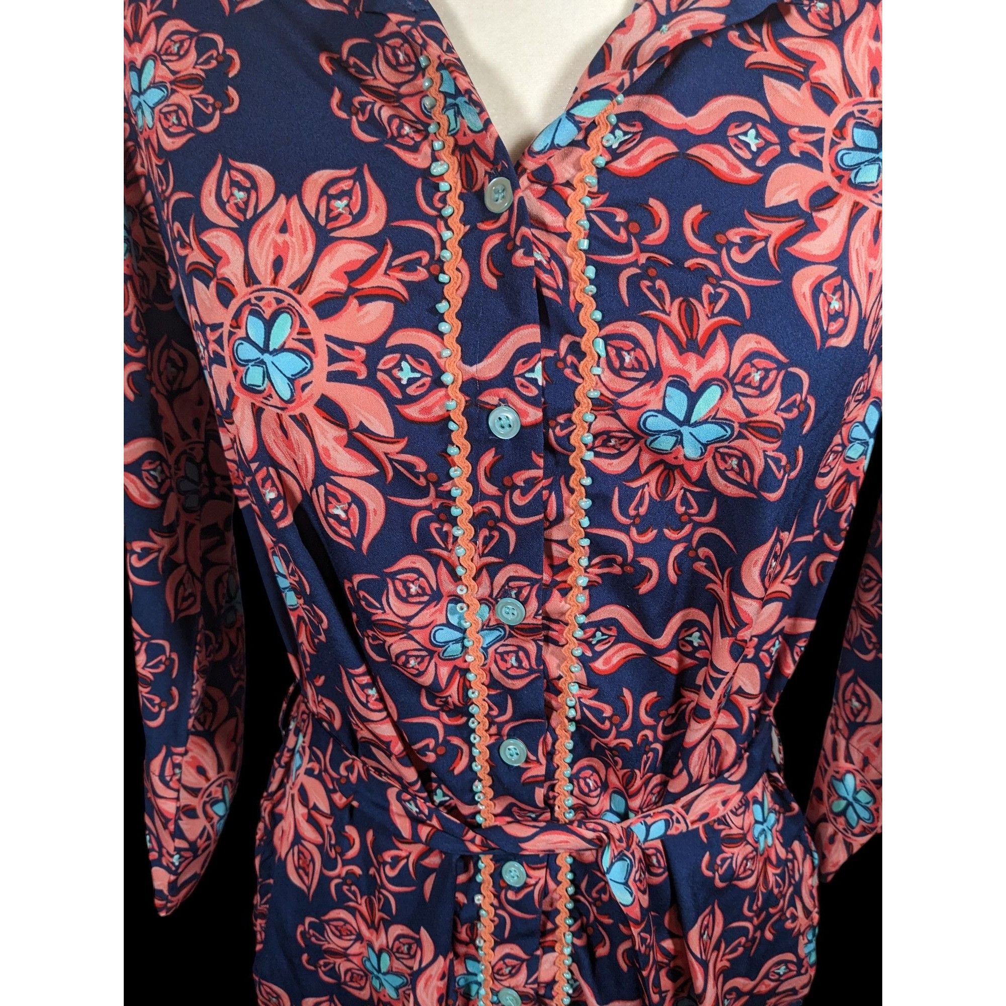 Other Modaposa Carlotta Belted Blue And Pink Floral Dress Size S / US 4 / IT 40 - 4 Thumbnail