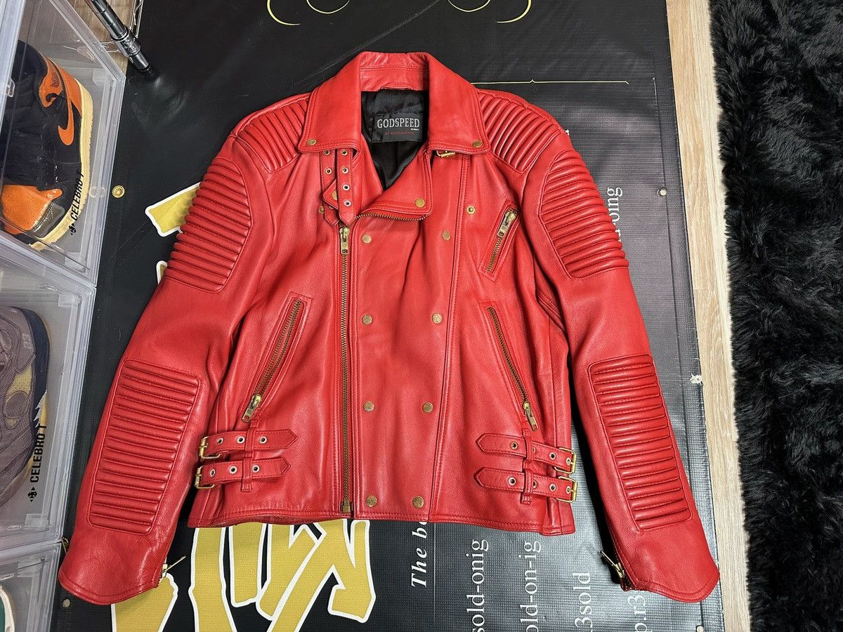 image of Godspeed Leather 5 Pocket Motorcycle Jacket Red - Vintage, Men's (Size XL)