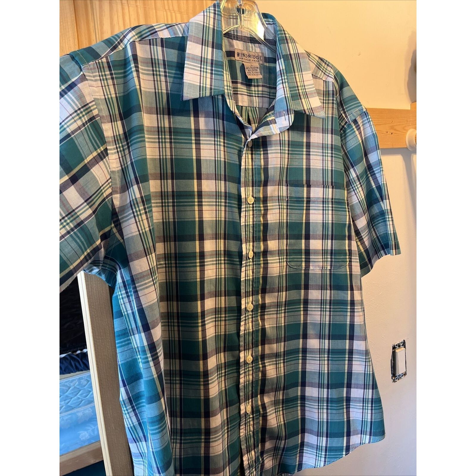 Other Windridge mens L Green plaid SS Button polyester blend shirt Size US L / EU 52-54 / 3 - 3 Thumbnail