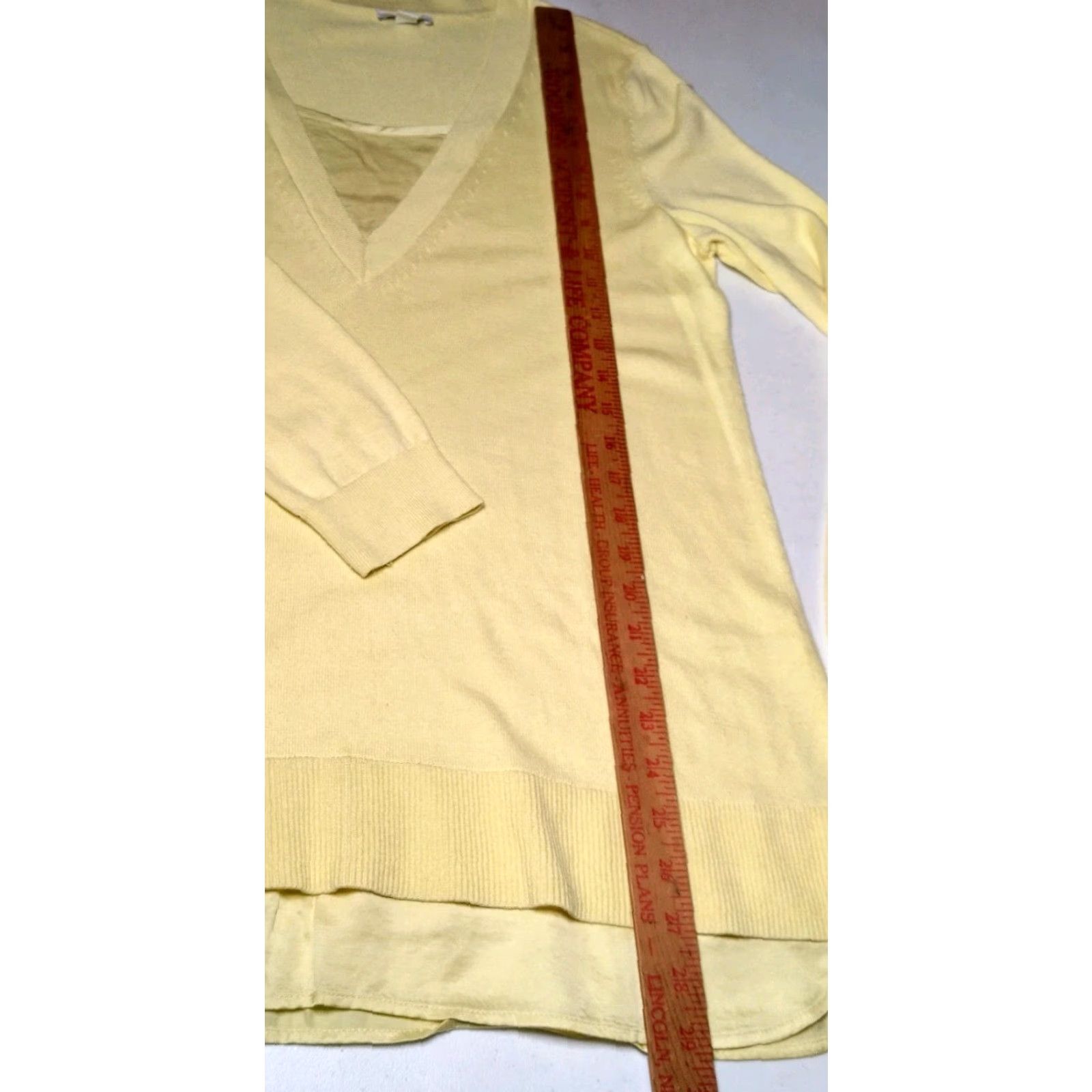 J. Jill J Jill Sweater Women Small V-Neck Yellow Knit Satin Layered Look Pullover Size S / US 4 / IT 40 - 4 Thumbnail