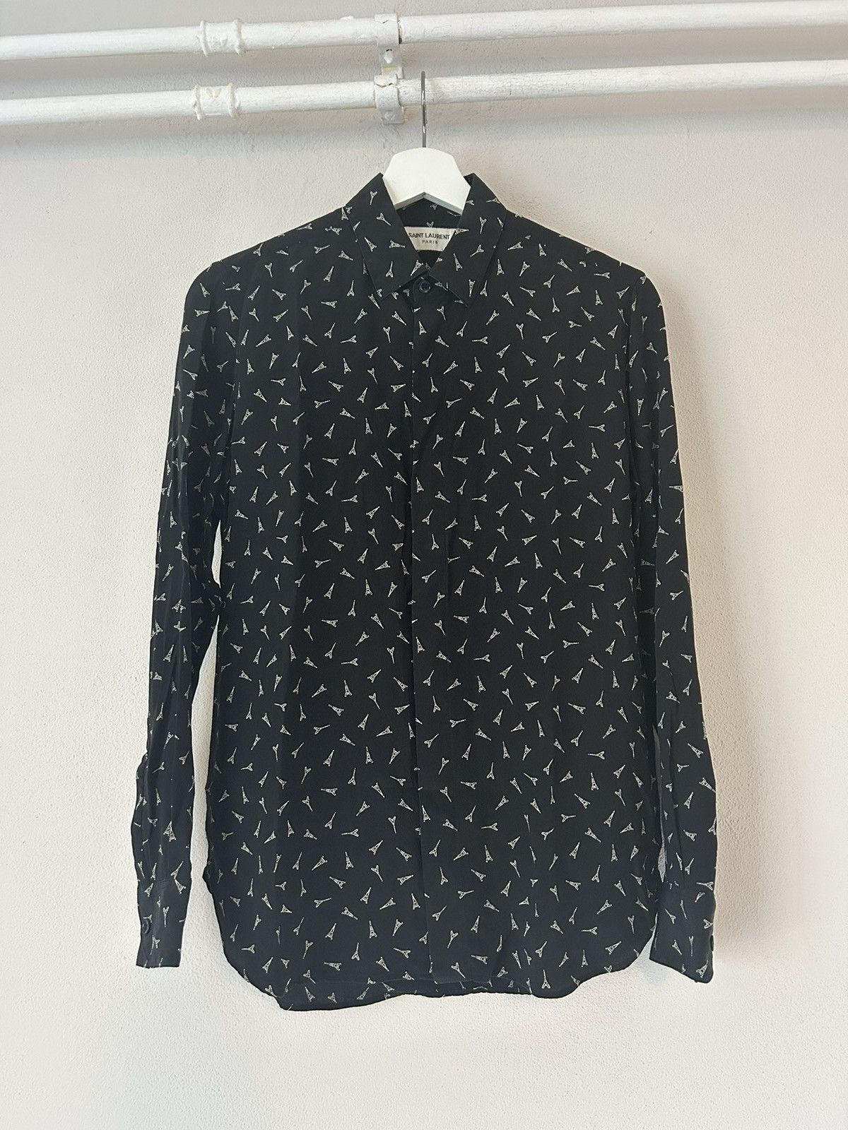 Saint Laurent Paris Eiffel Tower Print Silk Button Up Shirt Grailed