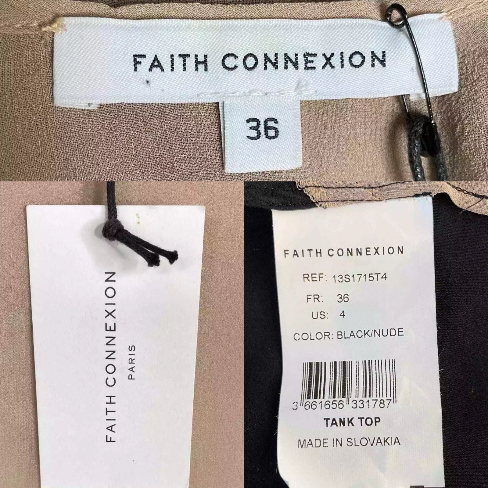 Faith Connexion Faith Connexion Top Tank 4 Silk Black Beige Semi Sheer New Size S / US 4 / IT 40 - 6 Thumbnail