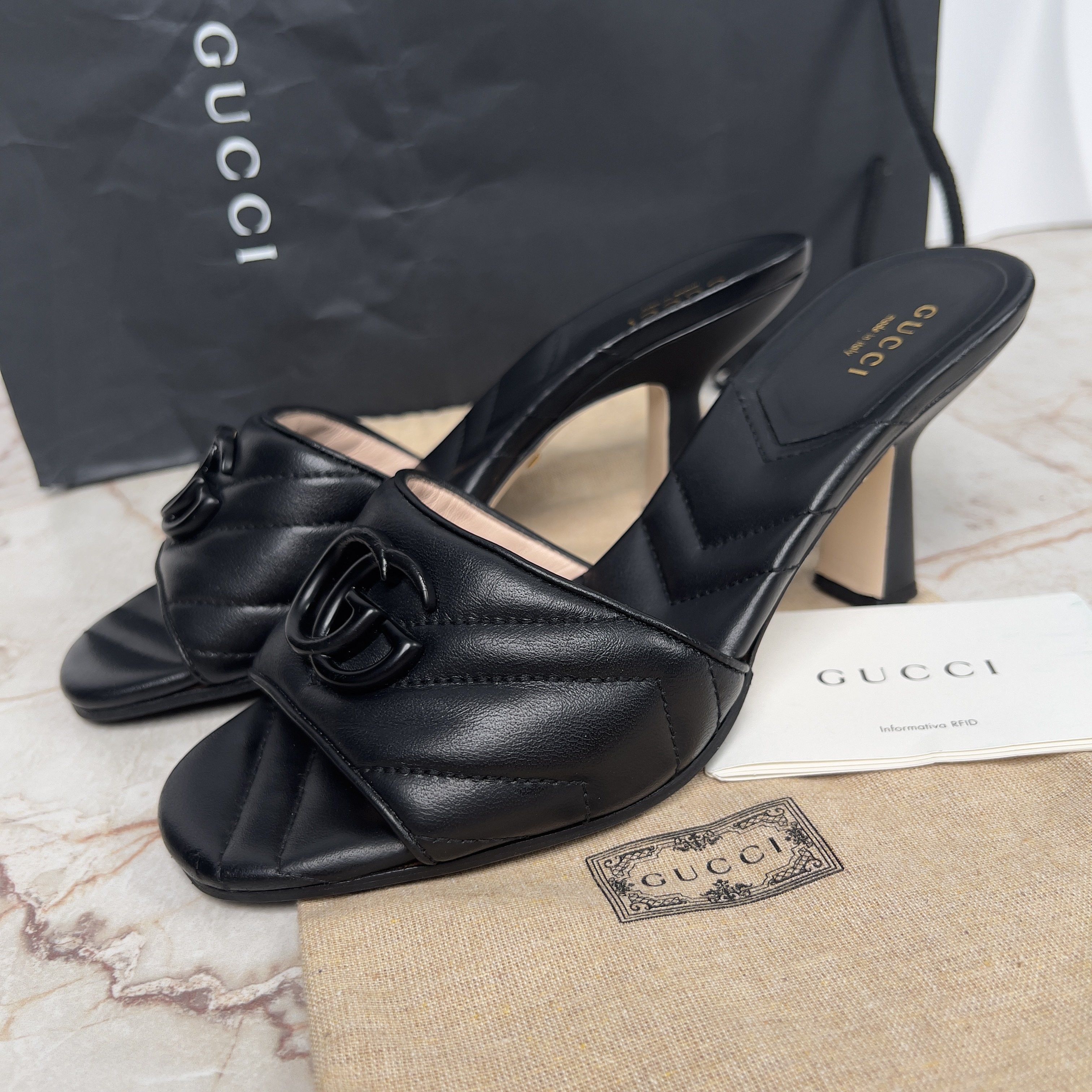 Marmont Double GG Logo Slides Sandals Mules Heels Leather
