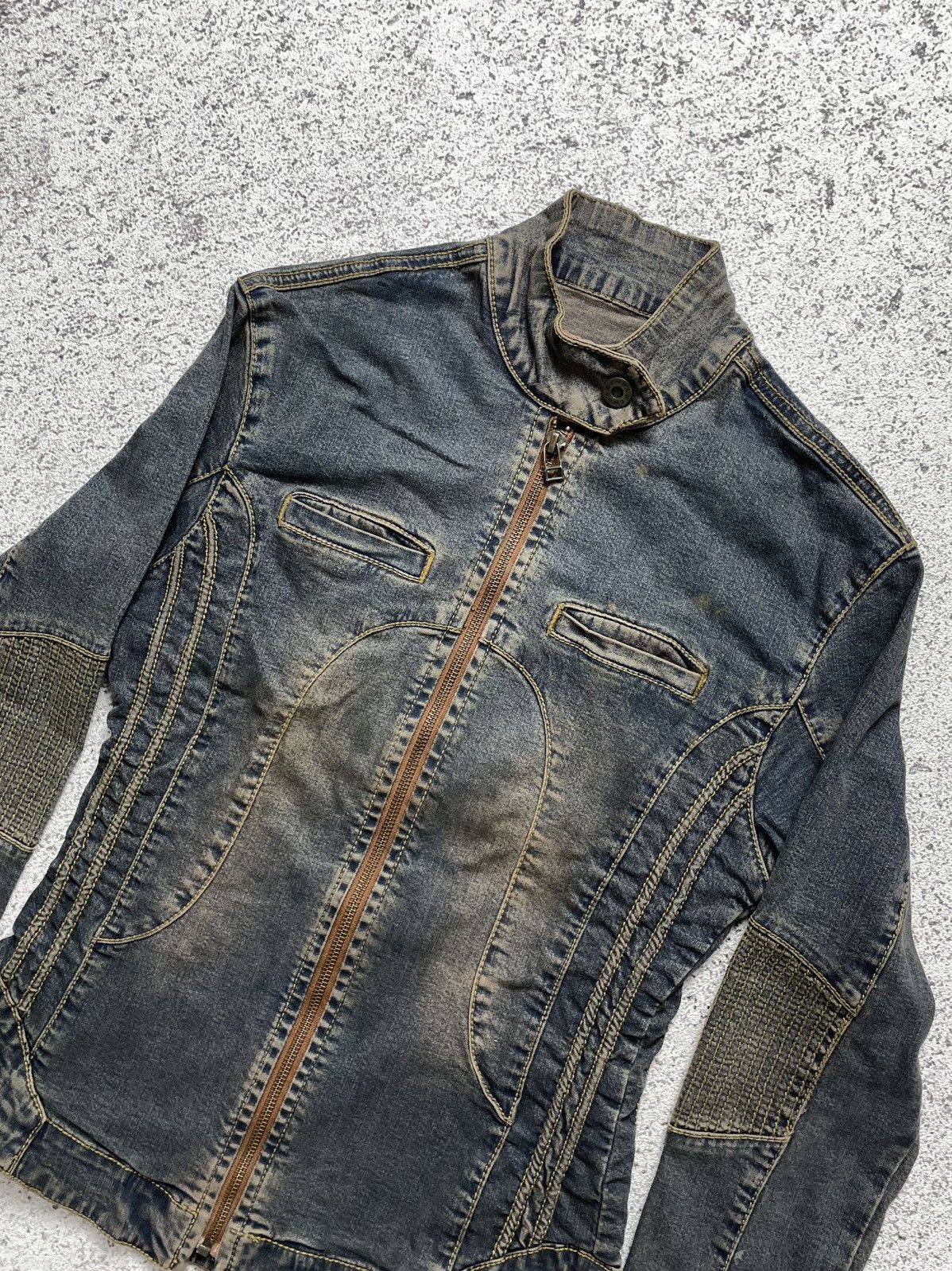 If Six Was Nine 2000s Emba - Apocalypse Mud Wash Denim Jacket Bikers Style Size S / US 4 / IT 40 - 2 Thumbnail