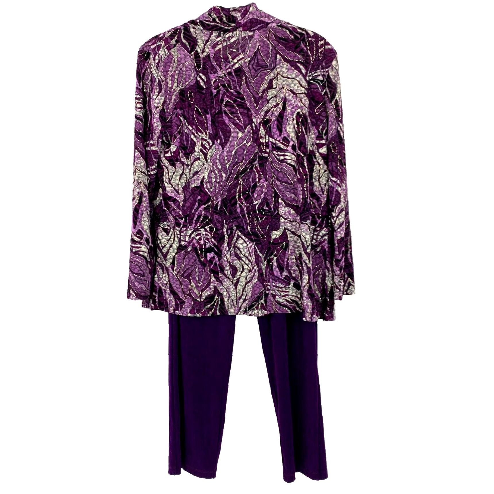 Vintage Draper's & Damon's Petites Deep Purple Jacket Shirt Outfit Medium Petite Womens Silk Blend Floral 3 Piece Set Size M / US 6-8 / IT 42-44 - 3 Thumbnail