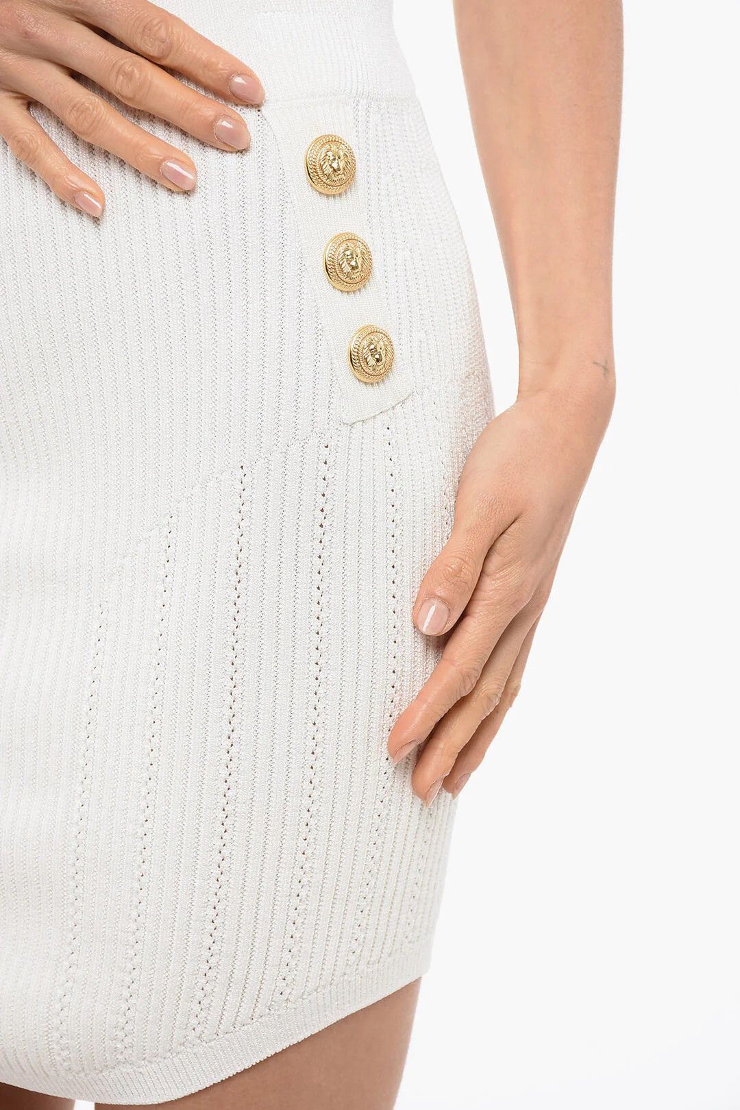 Balmain og1mm0326 Knit Mini Skirt in White Size 40" / US 18 - 3 Thumbnail