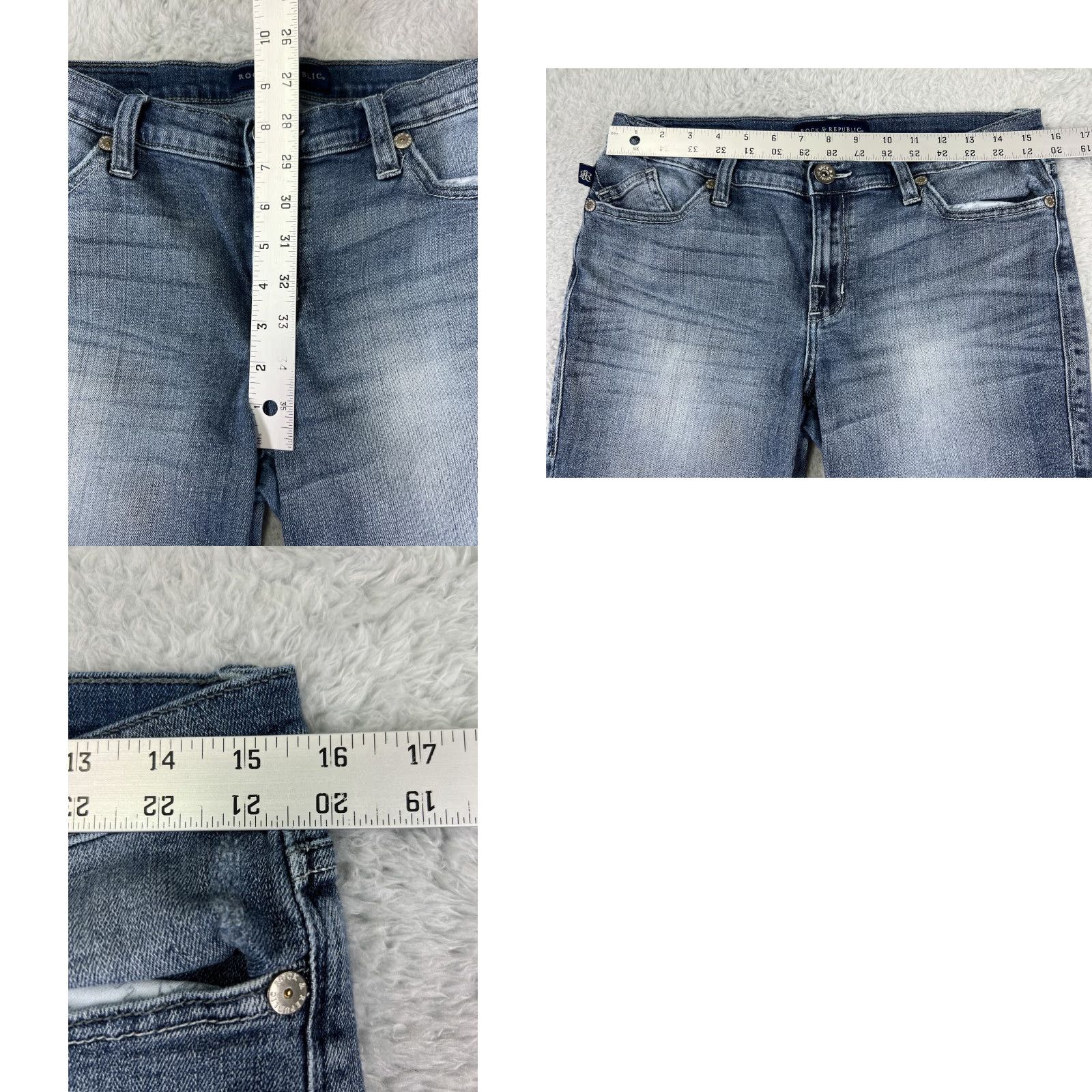 Vintage Rock & Republic Pants Womens 12 Blue Denim Bootcut Raw Hem Med Wash Western Size 34" / US 12 / IT 48 - 9 Thumbnail
