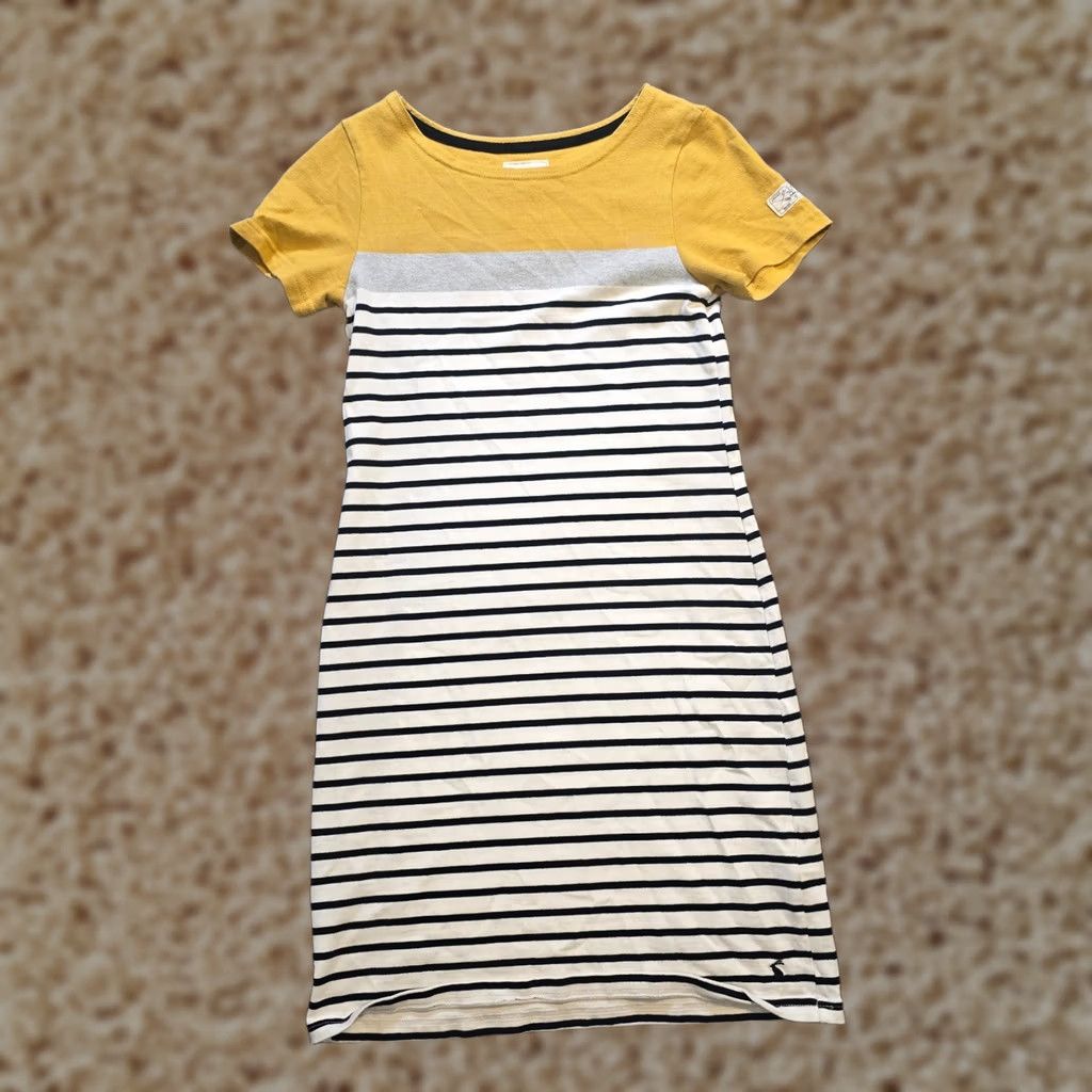 Vintage Joules Dress Womens Size 2 Yellow Striped Sheath Cap Sleeve Knit Cotton Nautical Casual Size XS / US 0-2 / IT 36-38 - 1 Thumbnail