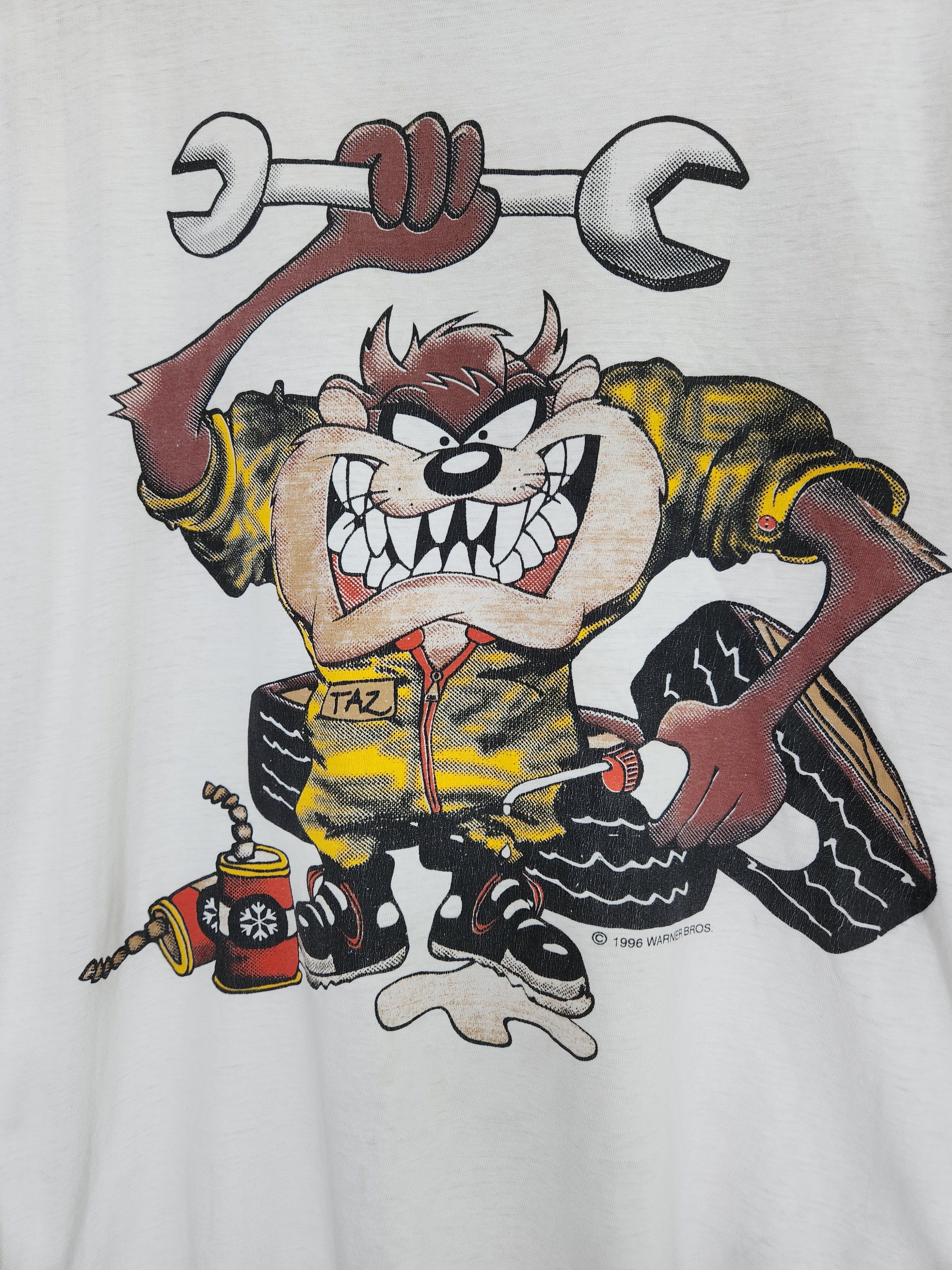 Vintage 1996 Looney Tunes Taz mechanic box t shirt Size US XL / EU 56 / 4 - 6 Thumbnail