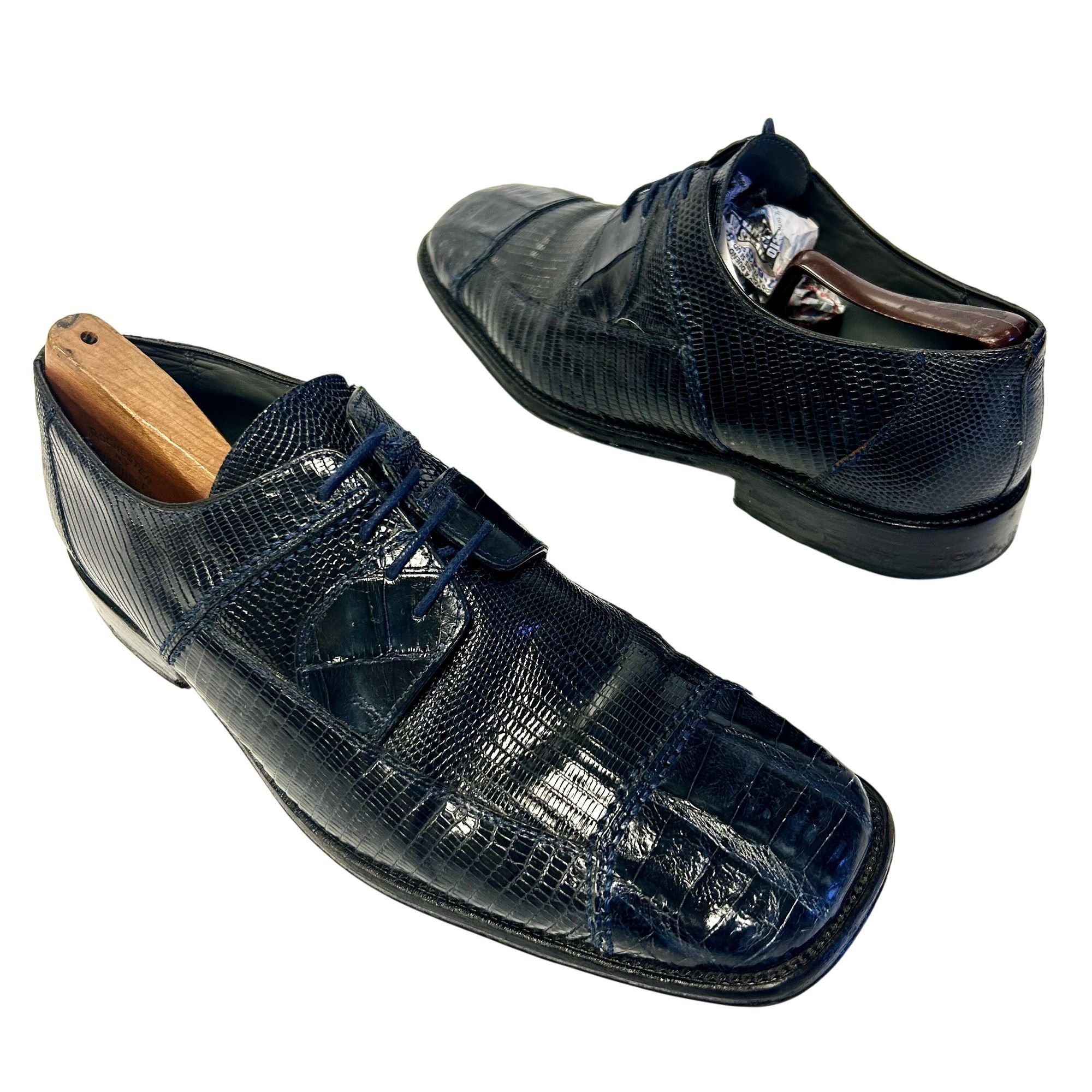 David Eden LEX Men Blue Genuine CROCODILE Skin Cap Toe DRESS