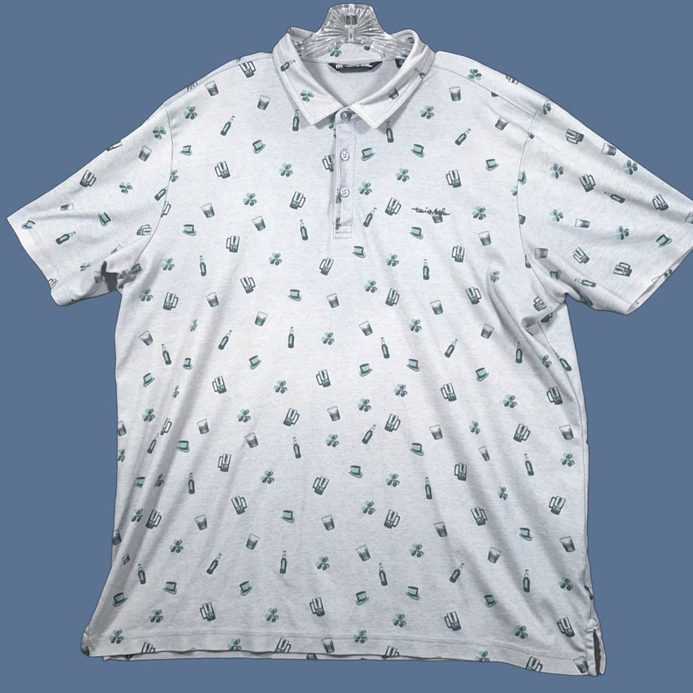 TravisMathew Travis Mathew Polo Men 2XL Gray Graphic Print Golf Performance Short Sleeve Shirt Size US XXL / EU 58 / 5 - 1 Thumbnail
