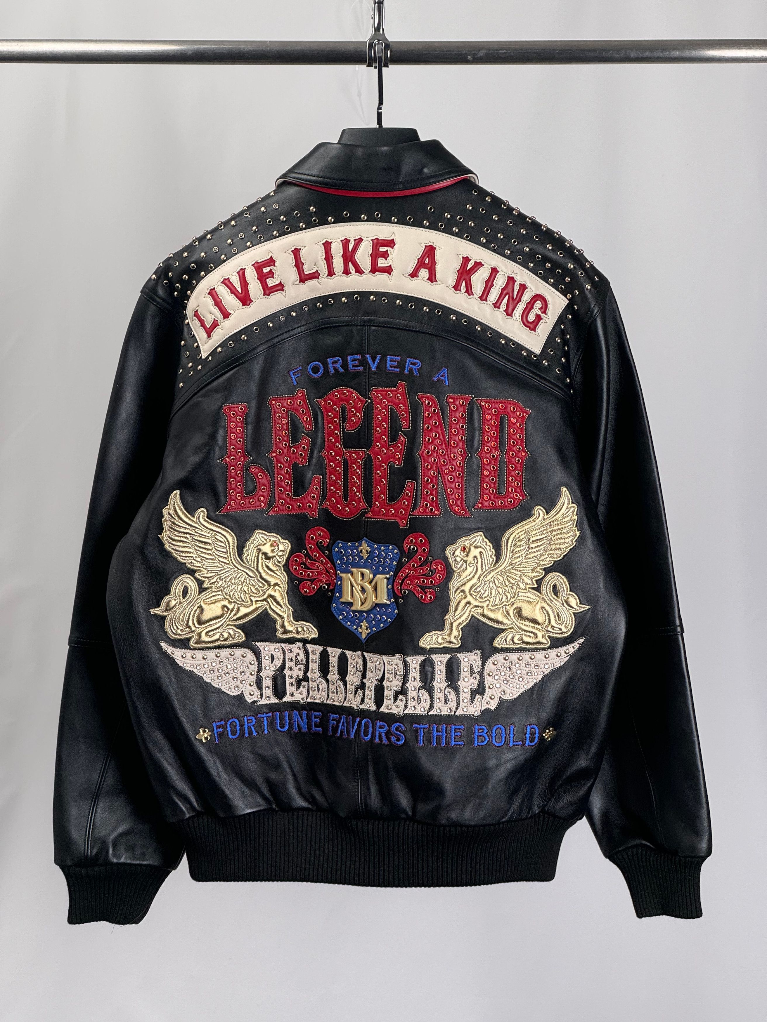 Pre-owned Pelle Pelle 'live Like A King' Studded Leather Jacket L |  In Black