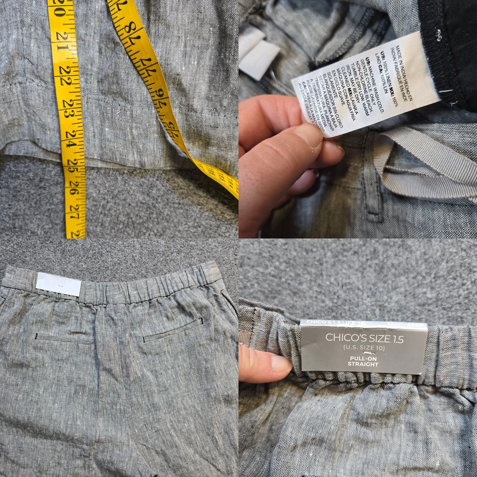 Vintage Chicos Pants Women Size 10 Gray Linen Pull On Straight Lagenlook Career Casual Shirt Pant for Women, Regular, XS? Size 30" / US 8 / IT 44 - 8 Thumbnail