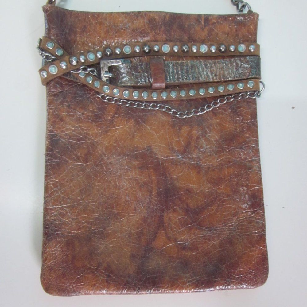 Leatherock USA Crossbody Pouch Bag in Brown With Chain & Lea